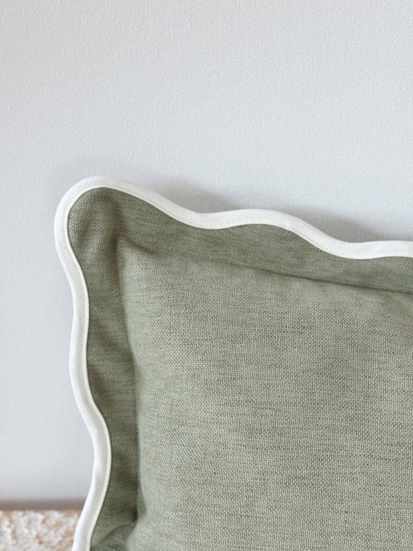 Chloe Sage Bolster Scalloped Edge Cushion Cover 80x30