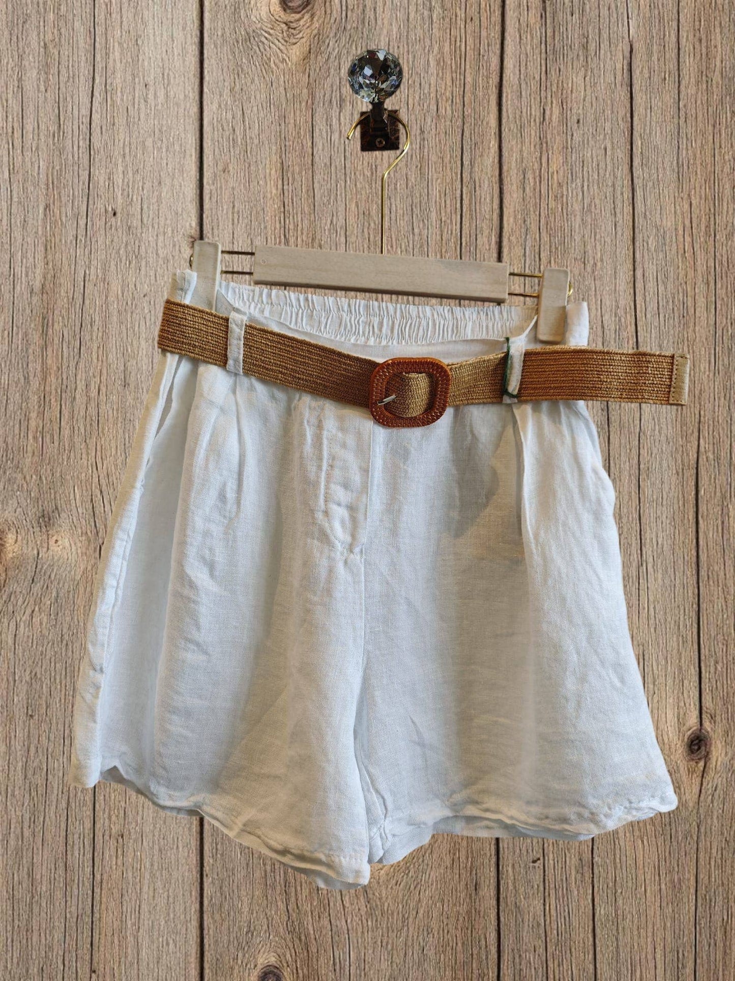 Ref-30563 100% LINEN SHORTS: Black
