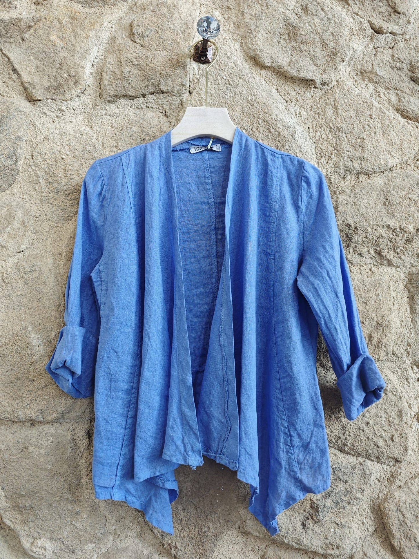 Ref-192 SHORT CARDIGAN 100% LINEN: Black
