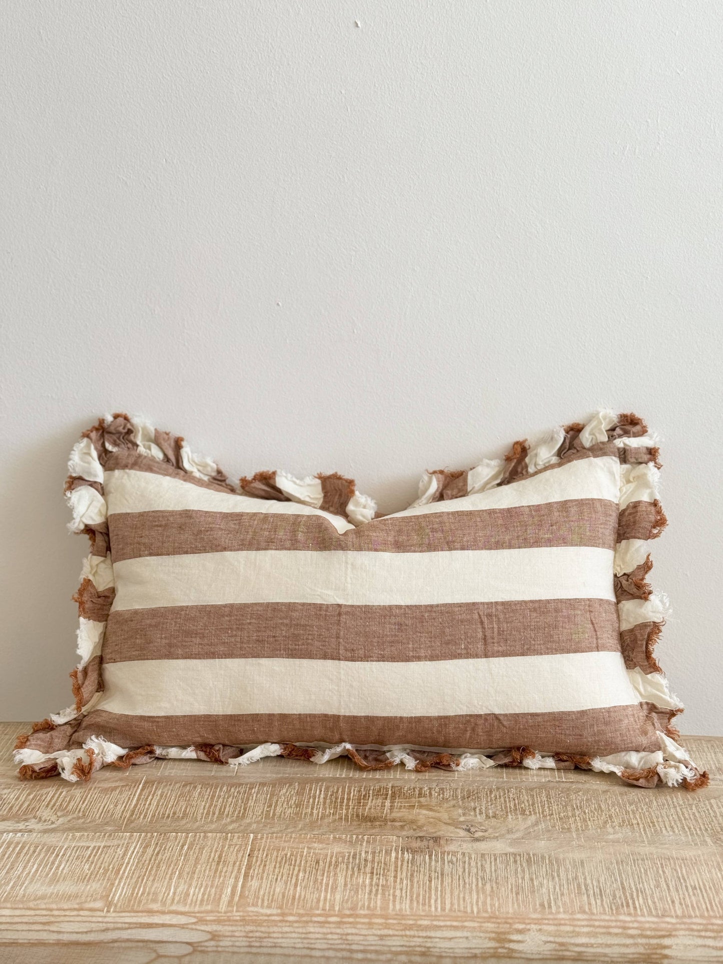 Hallie Ruffled Linen Cushion Cover 50x30 – Rust Wide Stripe