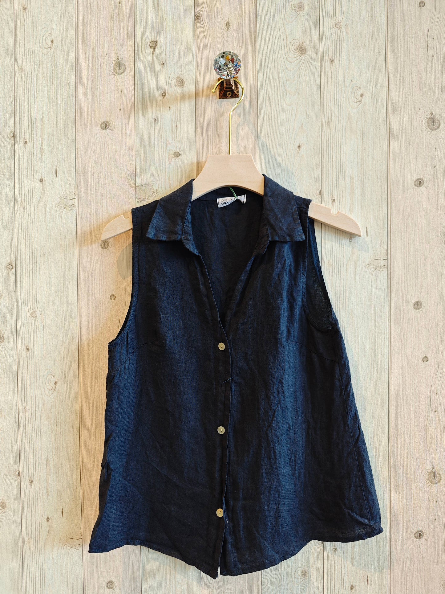 REF 83521 SLEEVELESS SHIRT 100% LINEN: Mole