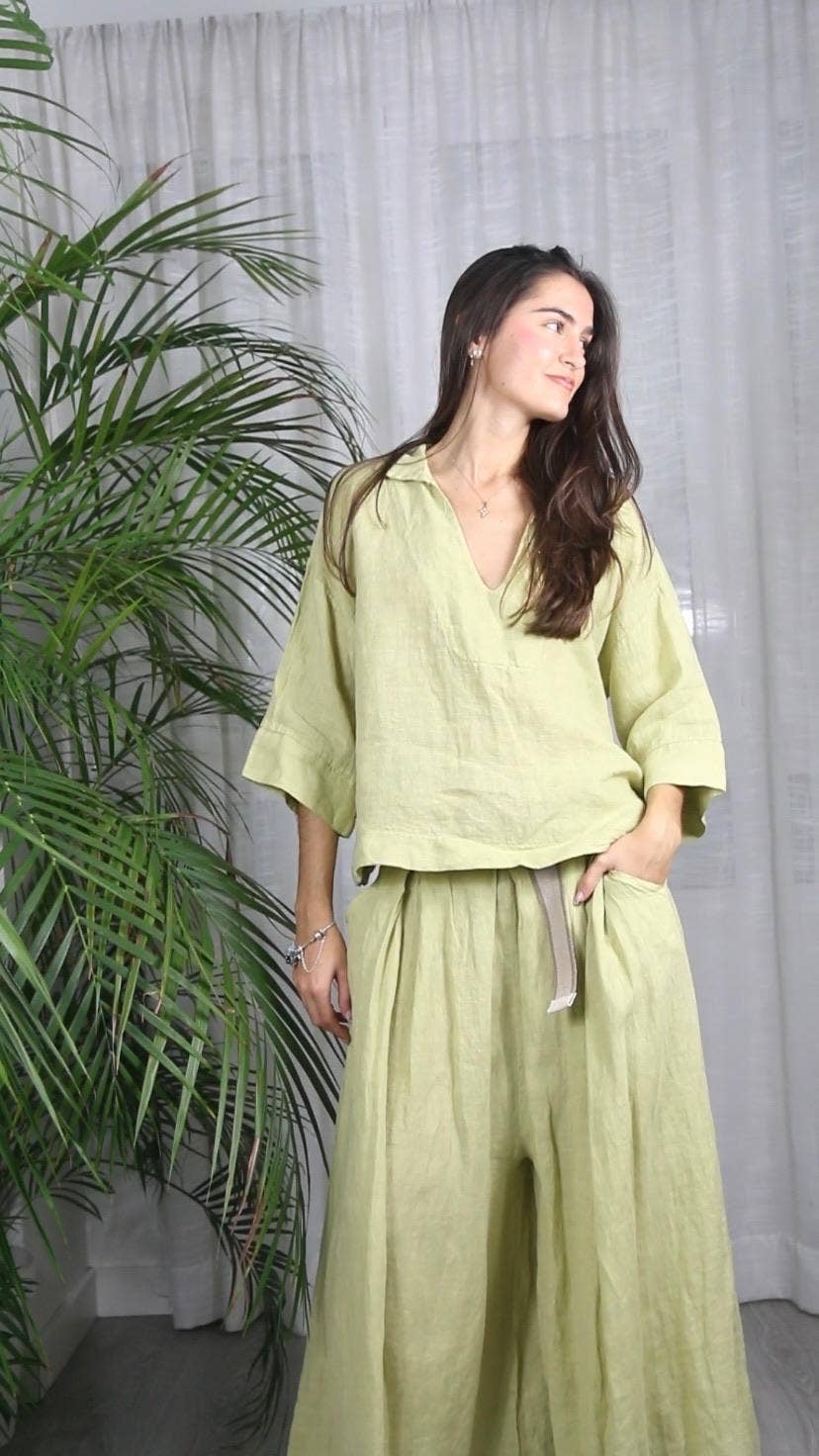 REF 12104 BLOUSE SHIRT COLLAR 100% LINEN: Blank
