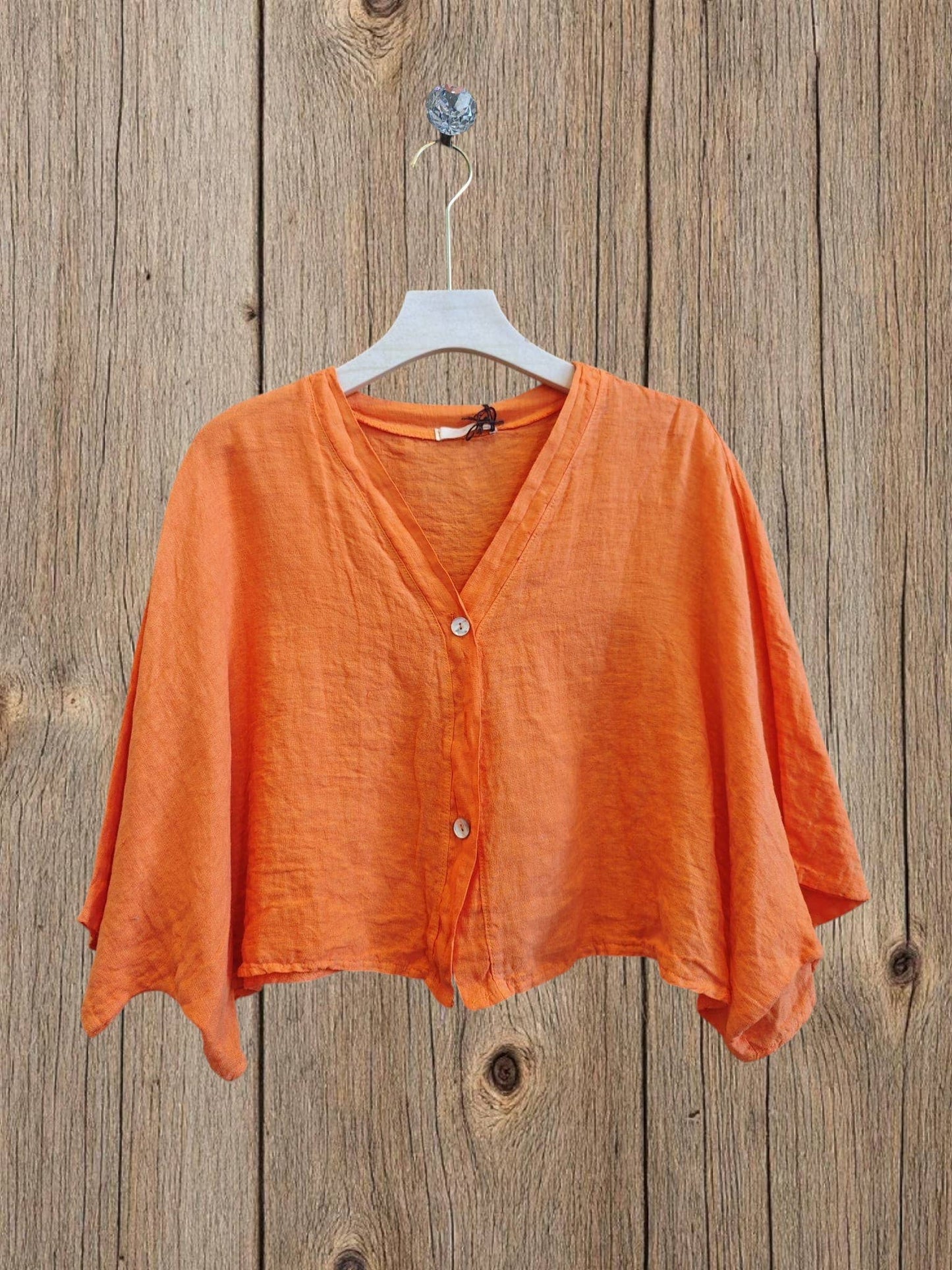 Ref-11870 SHORT LINEN BLOUSE 100%: CAMEL