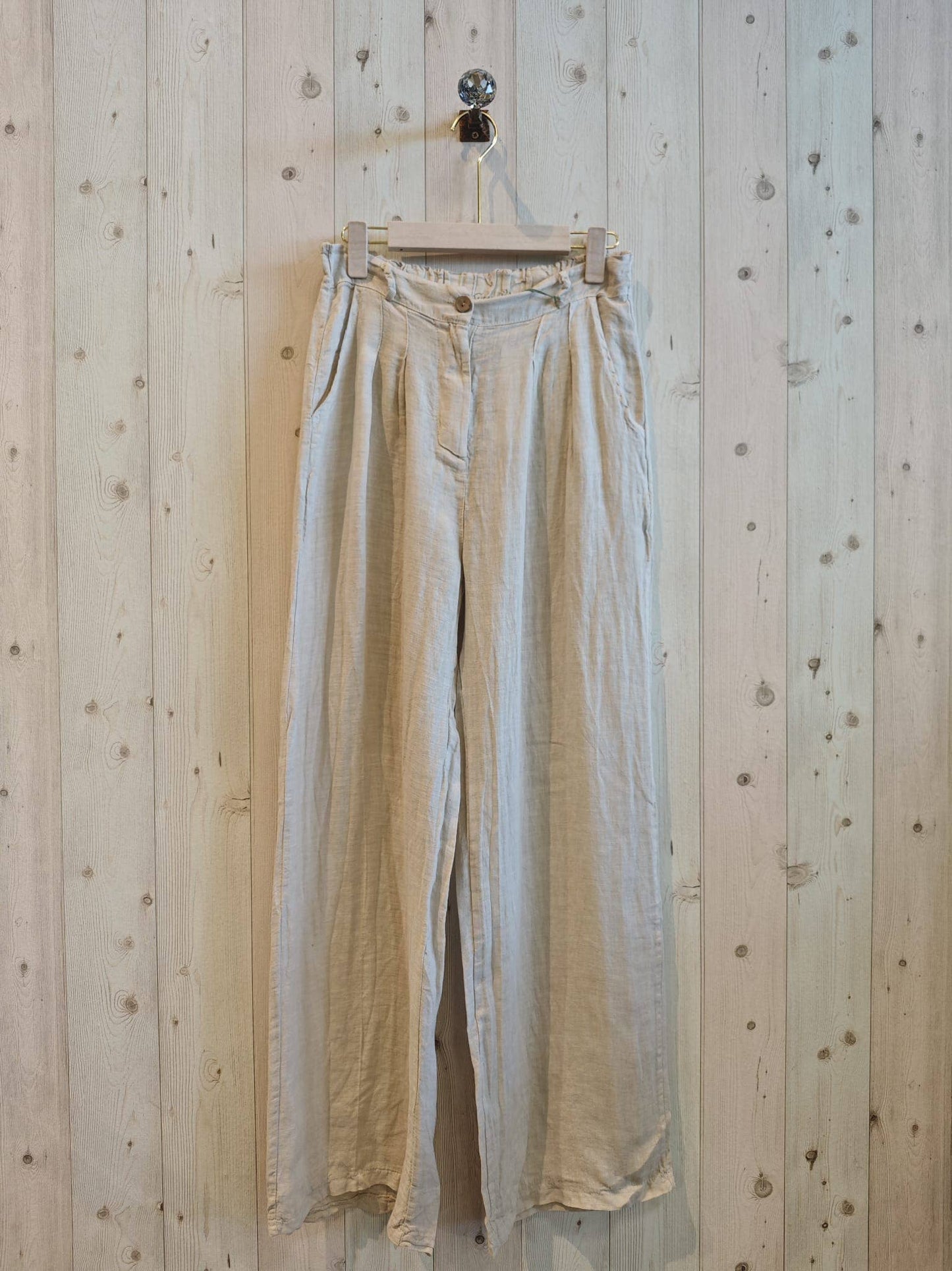 REF 30523 TROUSERS WITH ONE BUTTON 100% LINEN: CAMEL