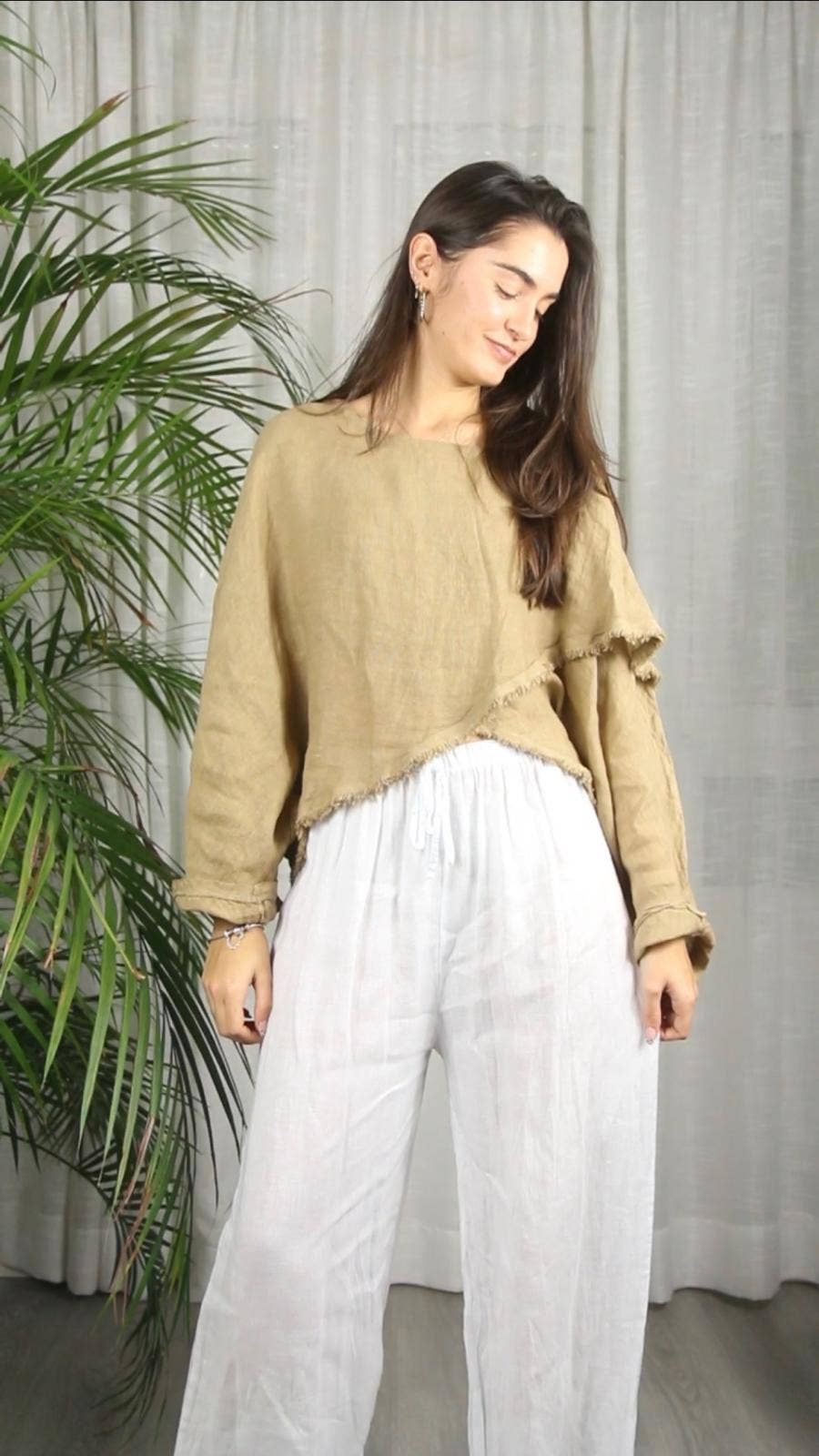 REF 83620 CROSSOVER BLOUSE 100% LINEN: Blank