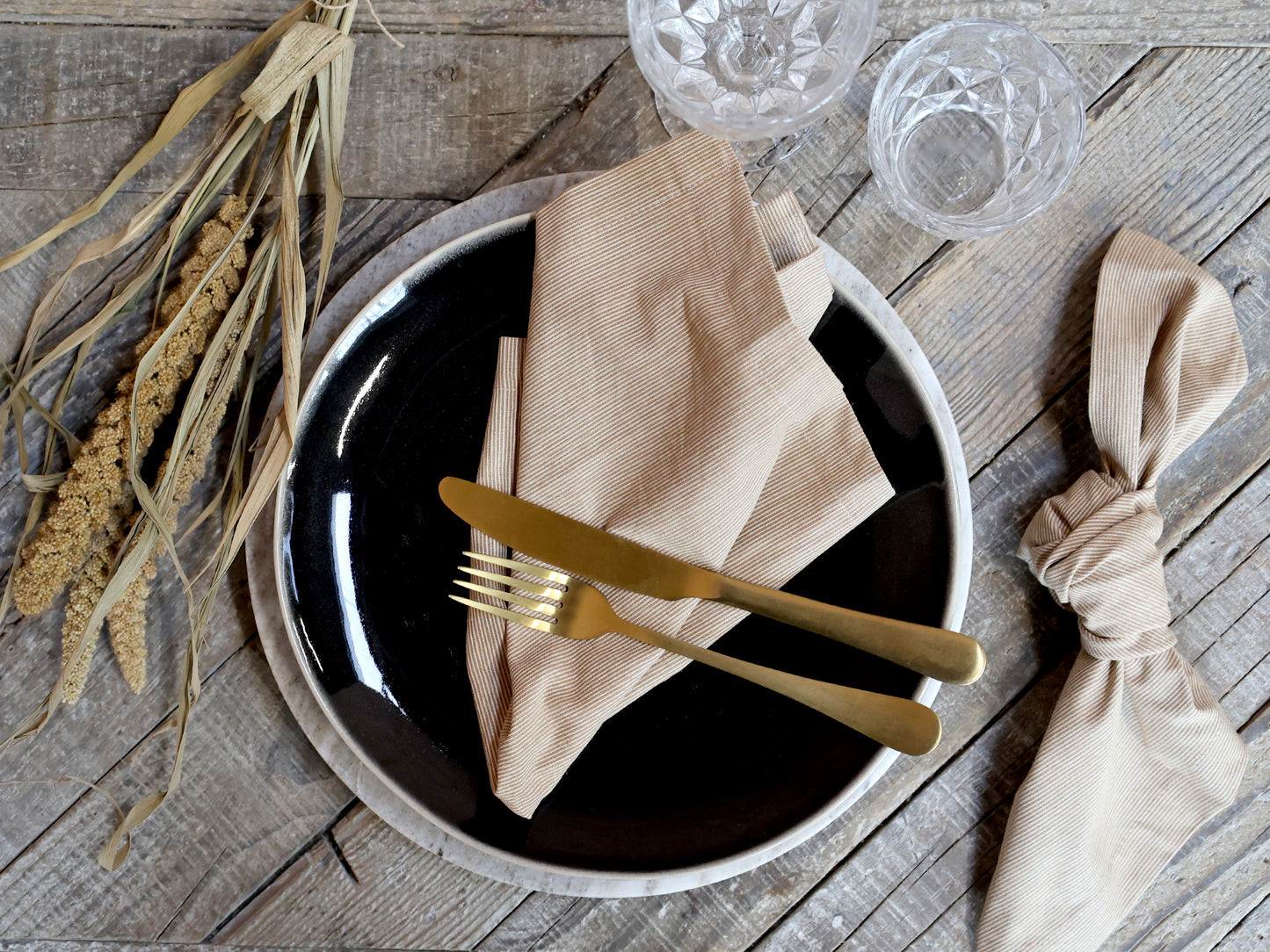 Linen Napkins tan stripe set of 4