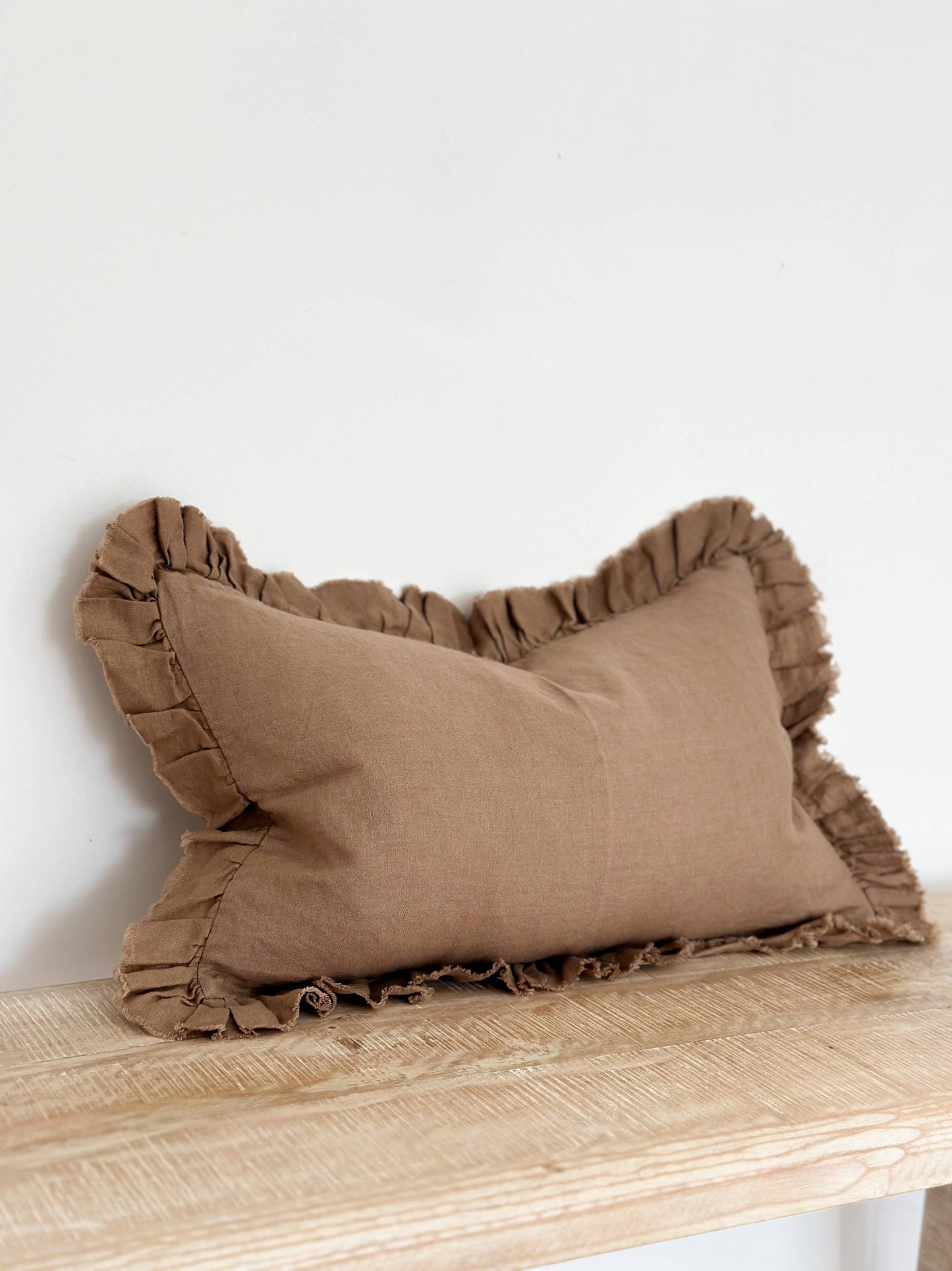 Hallie Ruffled Linen Cushion Cover 50x30 – Brown