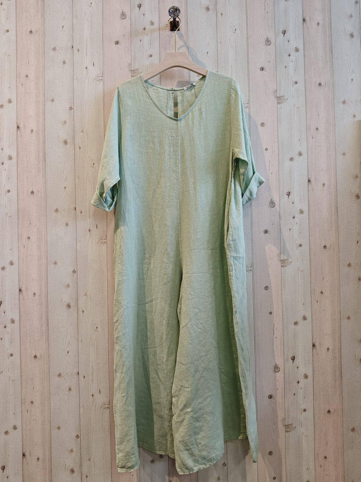 REF 15561 100% LINEN JUMPSUIT: Blue