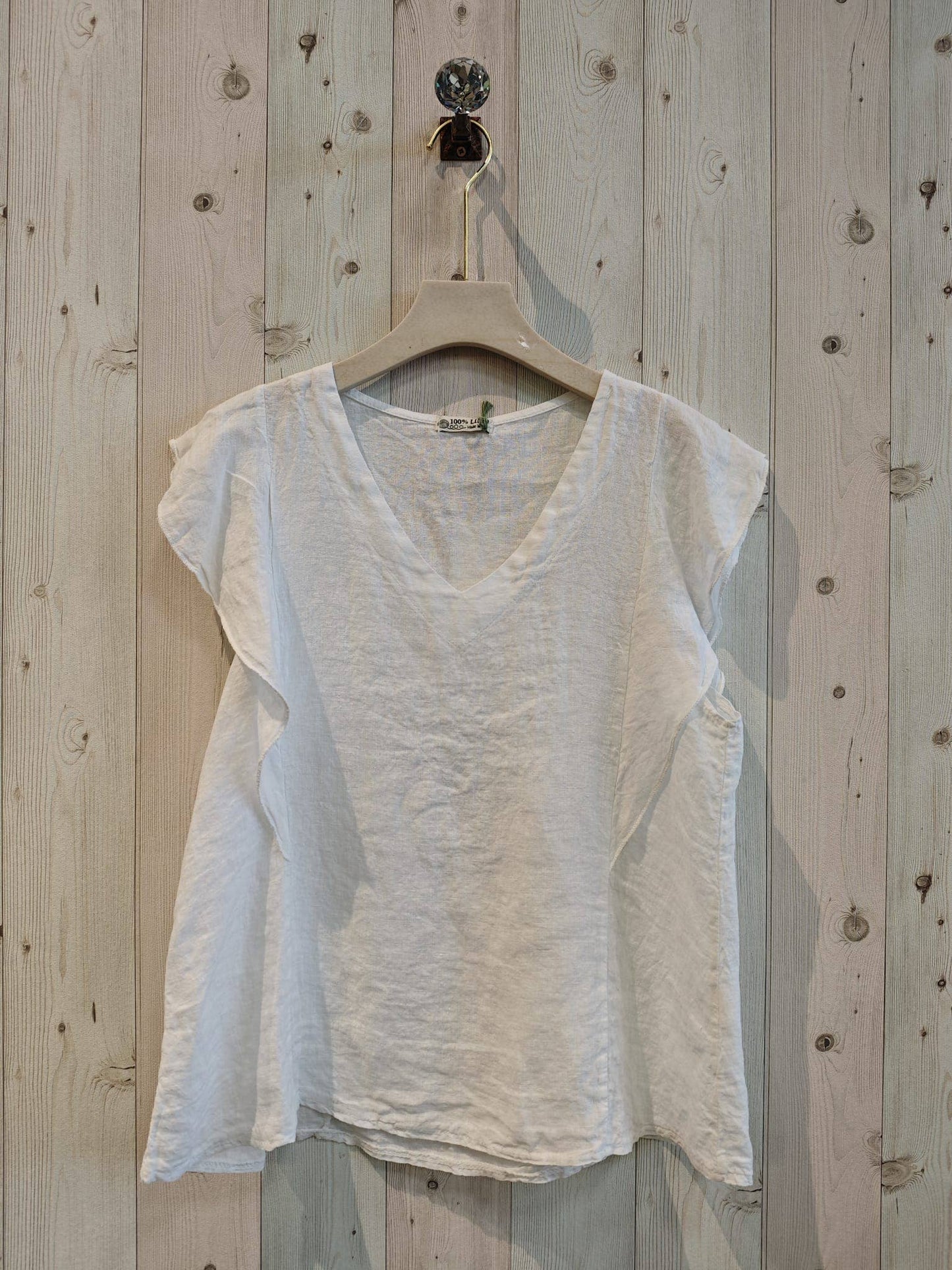 REF 17874 RUFFLE SLEEVE T-SHIRT 100% LINEN: Blue