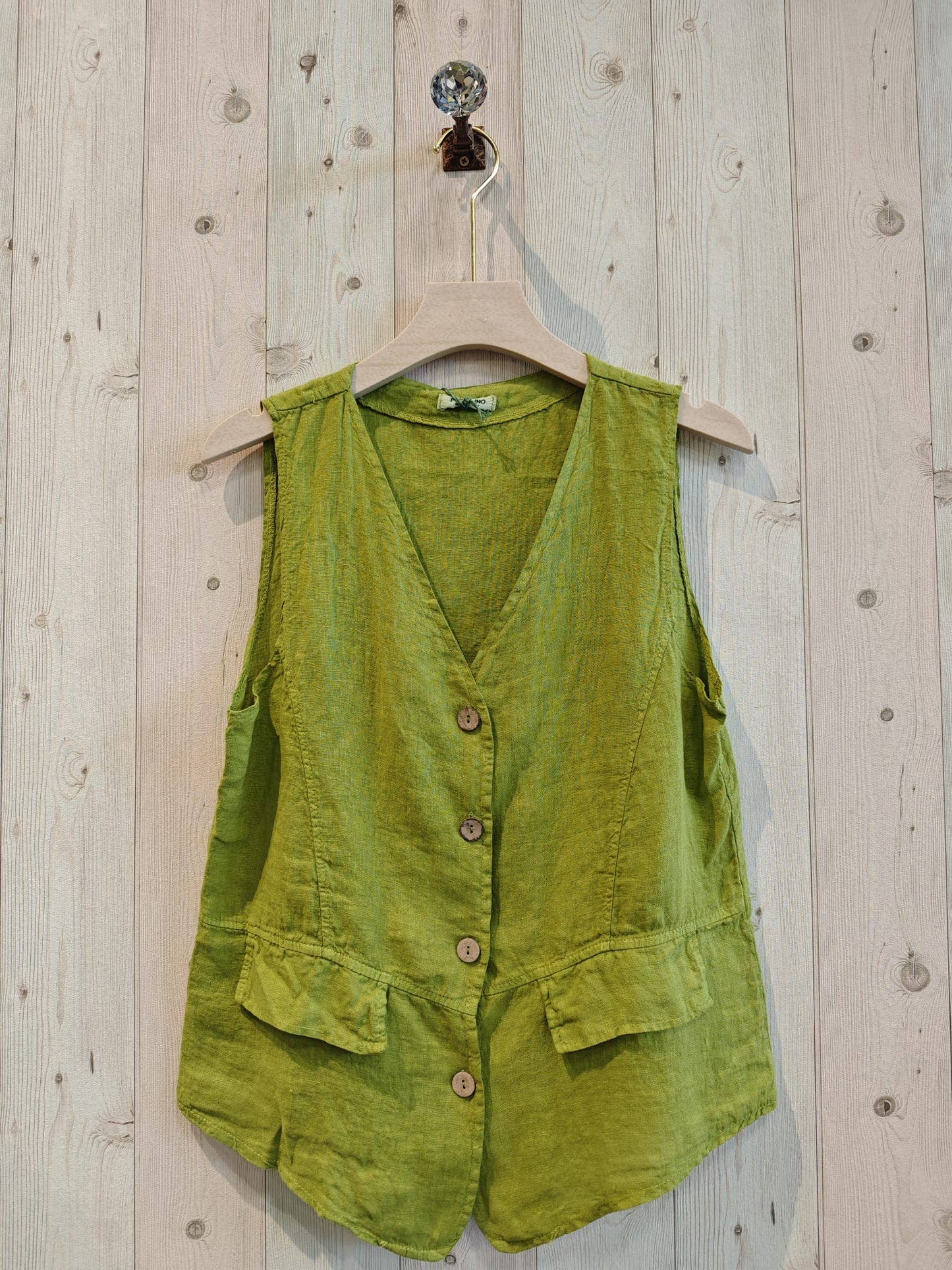 REF 17404 100% LINEN VEST: CAMEL