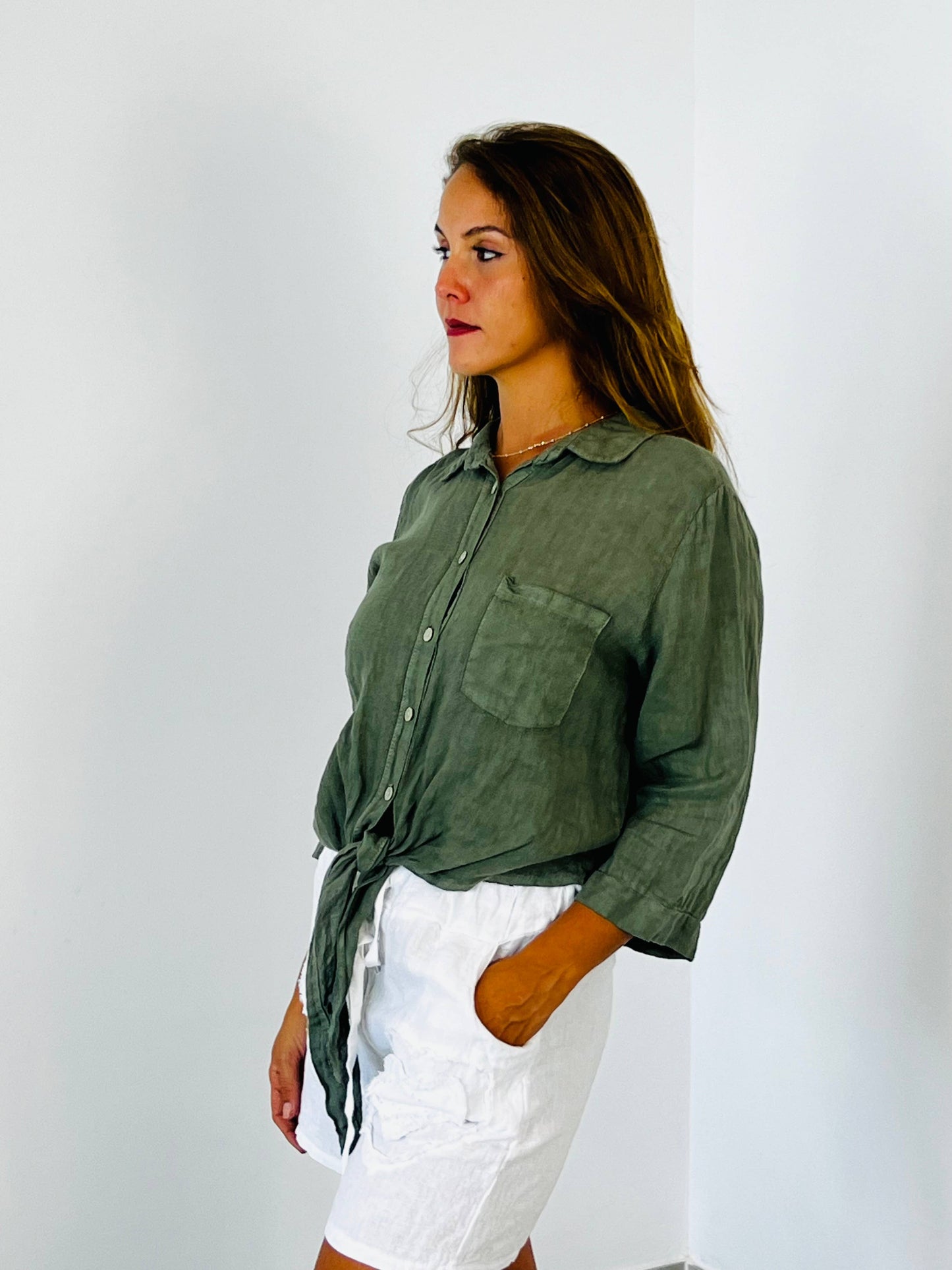 REF 89166 100% LINEN TIE SHIRT: Blank