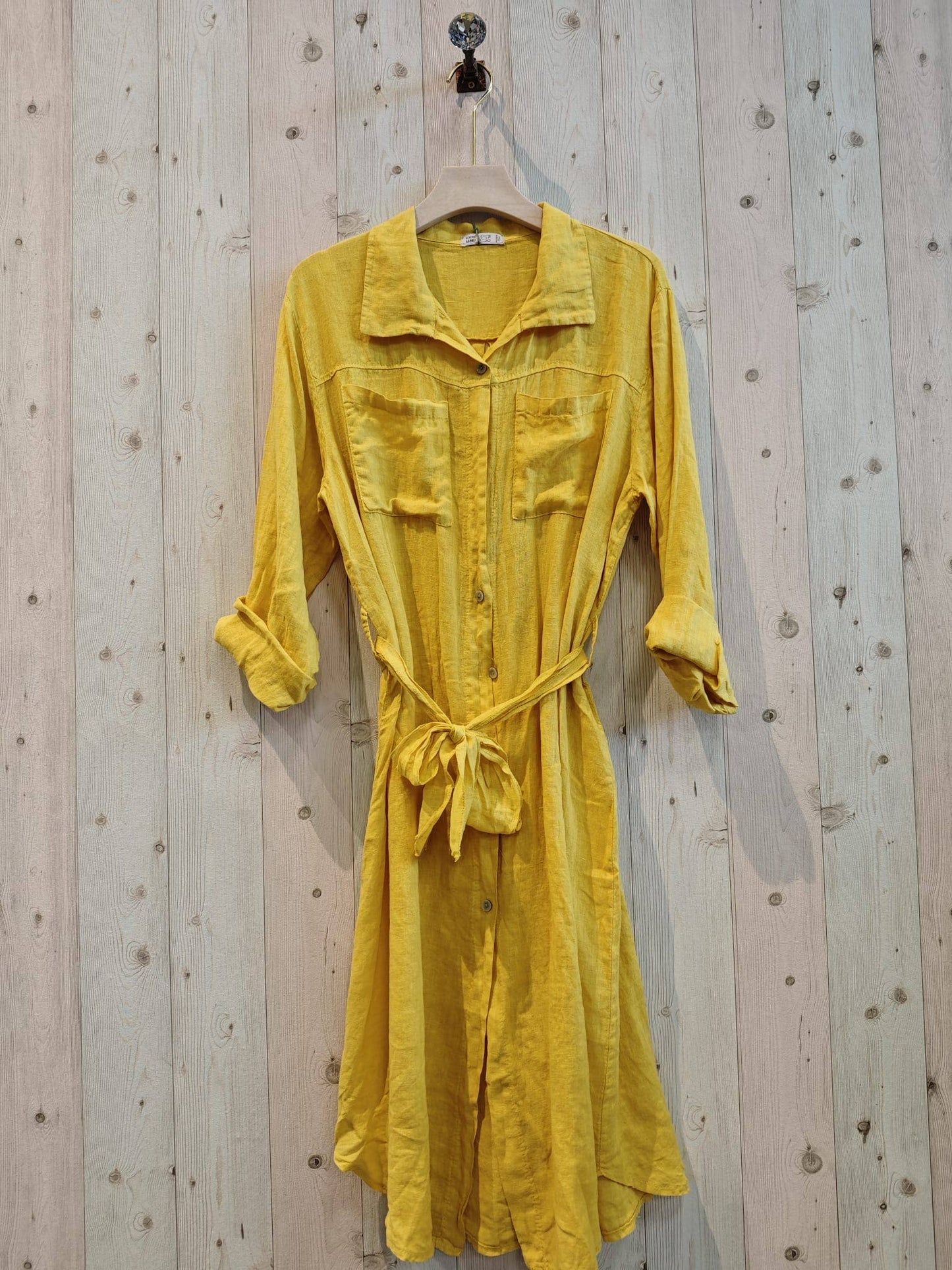 REF 26201 LONG SHIRT DRESS WITH WAIST 100% LINEN: CAMEL