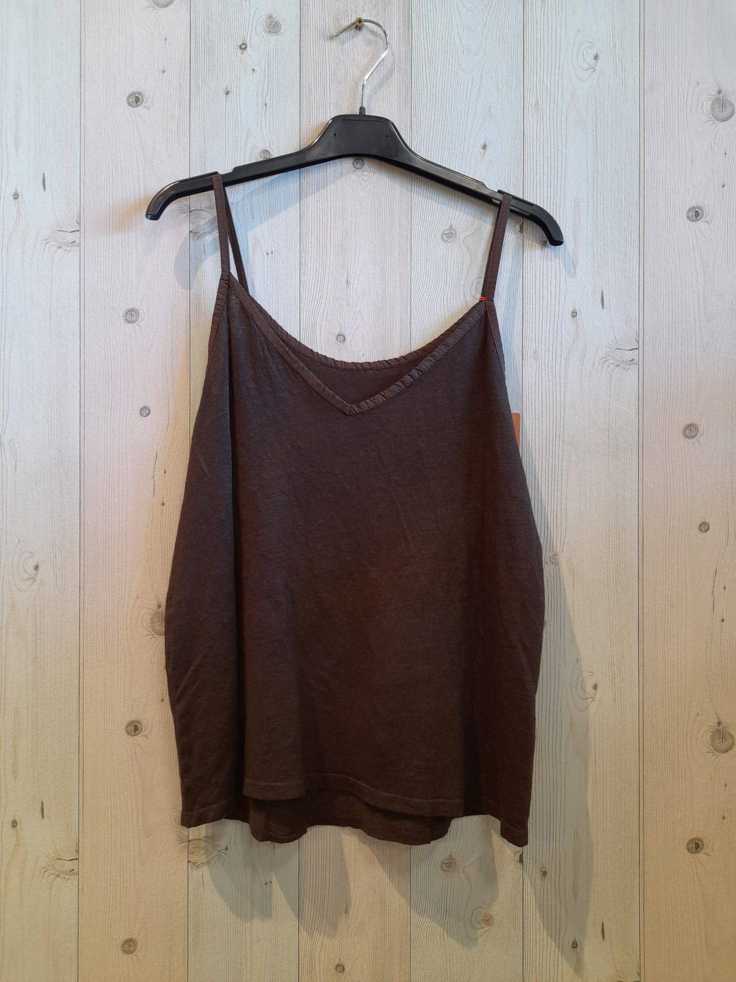 REF 14893 100% LINEN T-SHIRT WITH THIN STRAPS: CAMEL