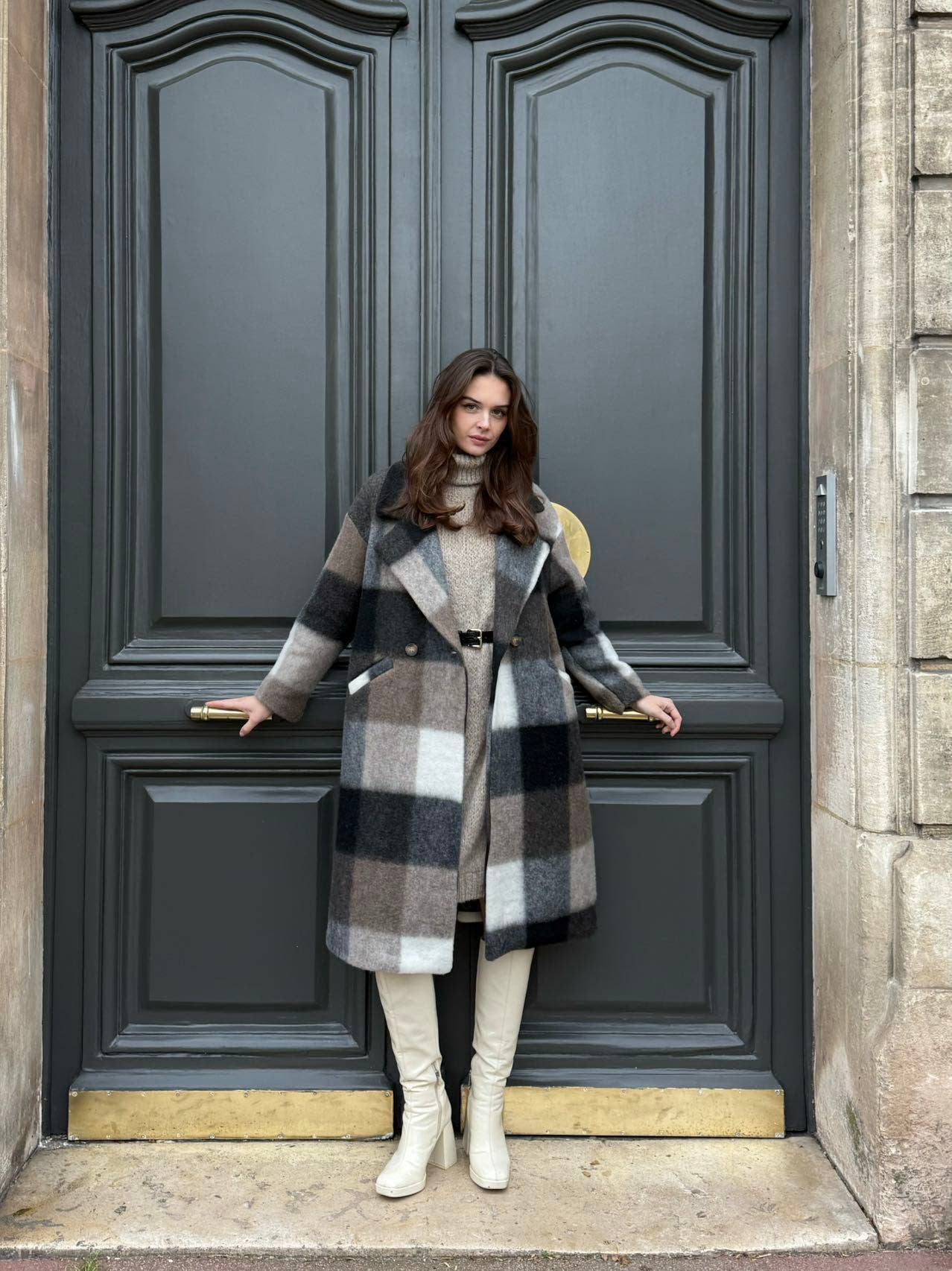 Plaid wool coat 60705-3: Black