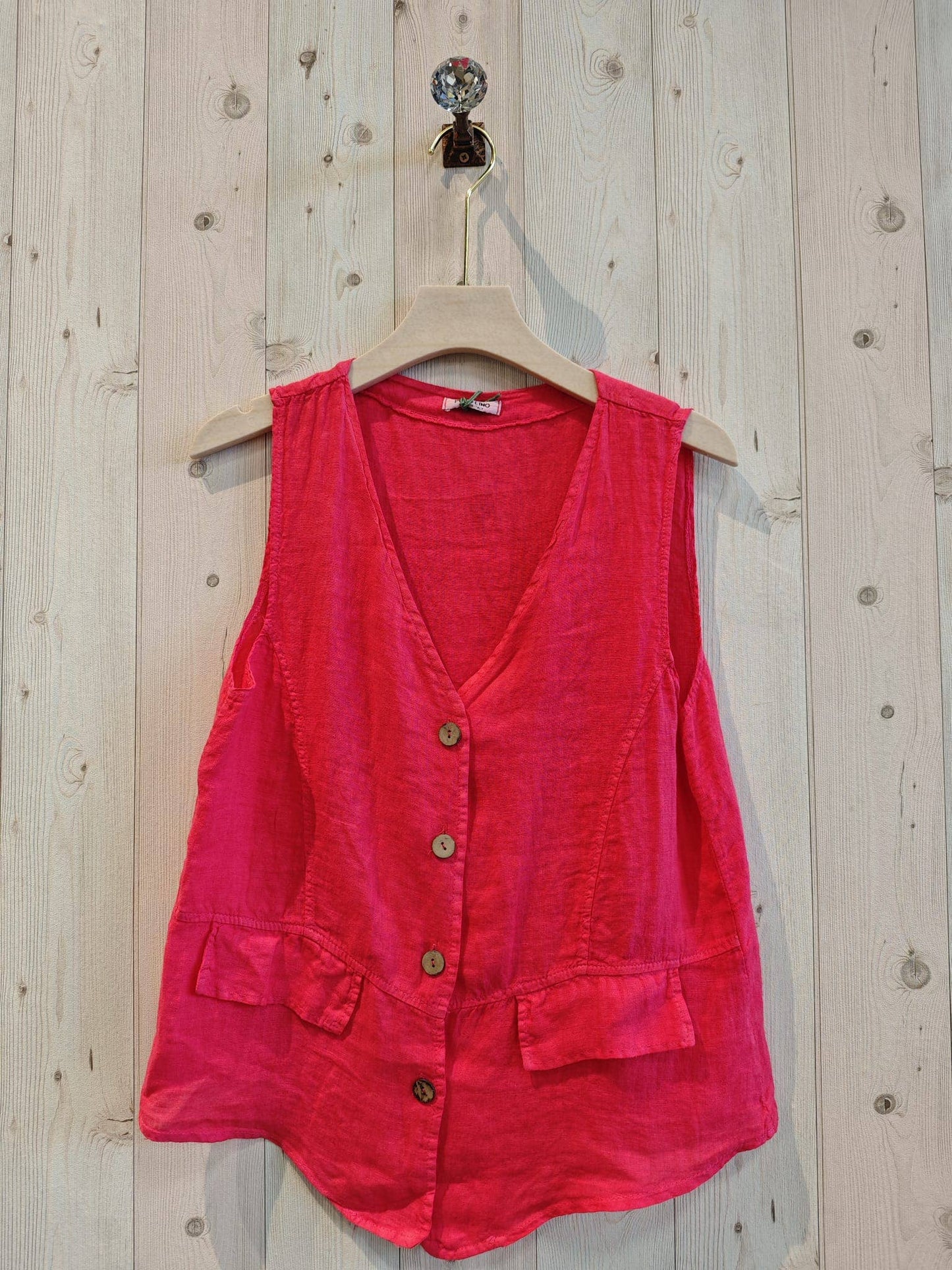 REF 17404 100% LINEN VEST: CAMEL