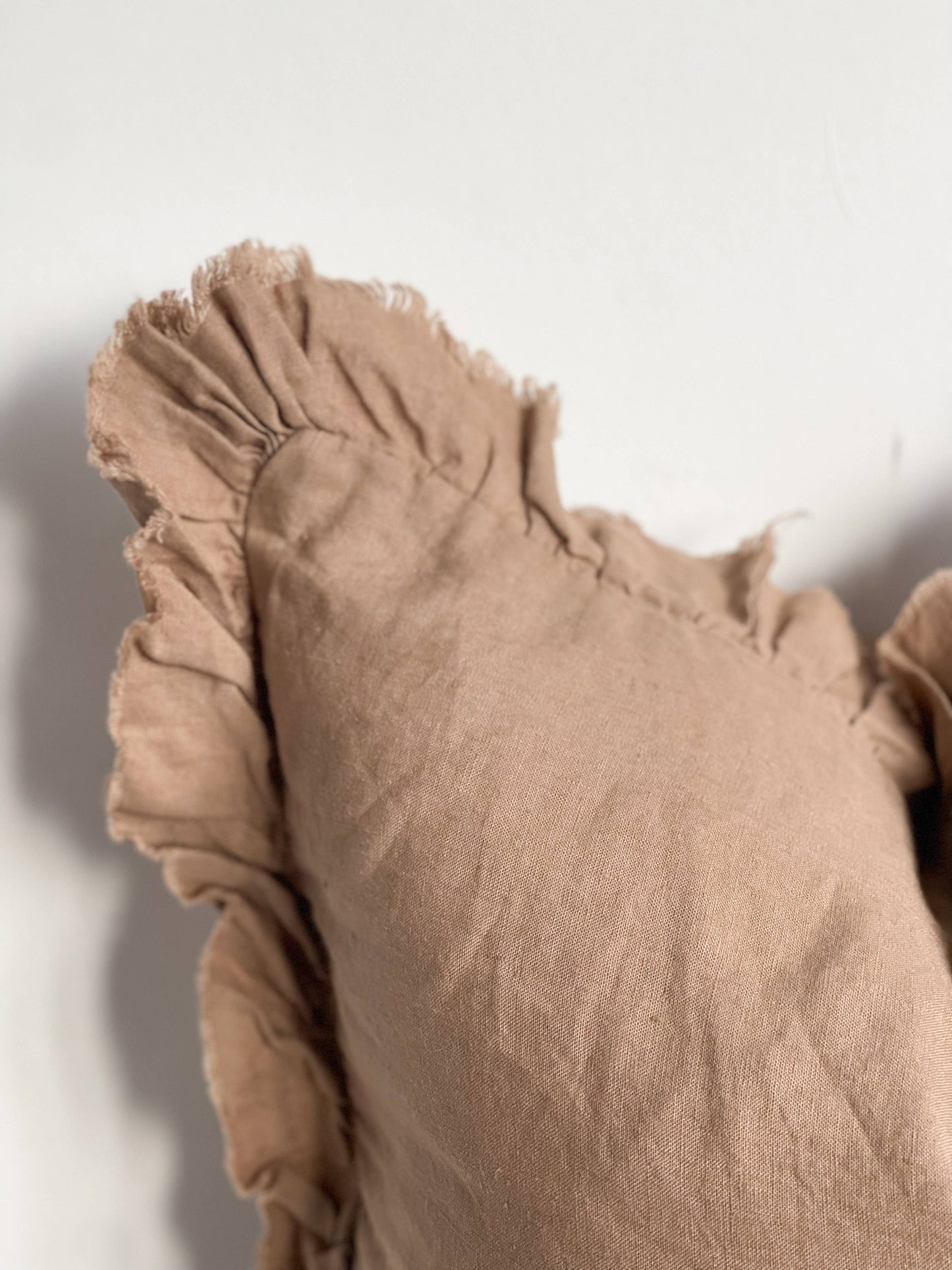 Hallie Ruffled Linen Cushion Cover – Coffee Brown: 45 x 45 cm