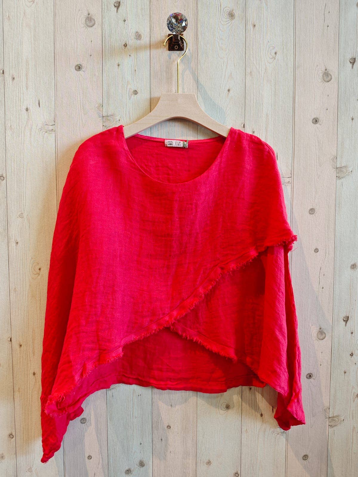 REF 83620 CROSSOVER BLOUSE 100% LINEN: CAMEL