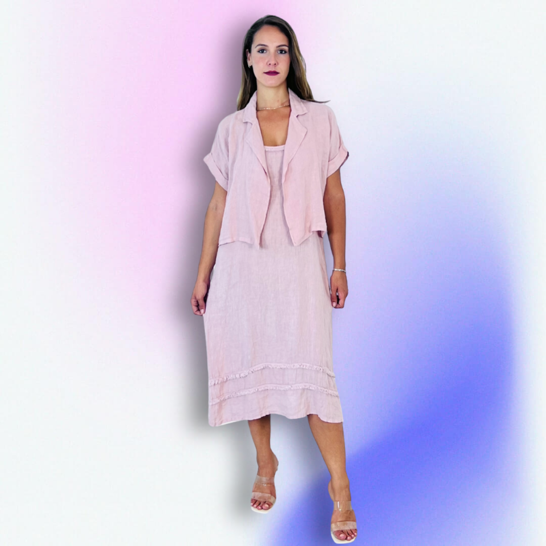 REF 17191 BLAZER AND STRAPPY DRESS SET 100% LINEN: BLANK