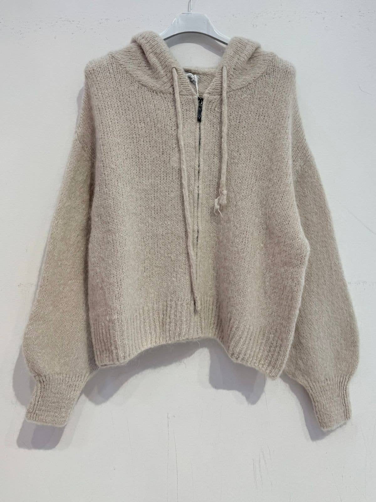 Kid mohair hooded cardigan 7631: Chocolate