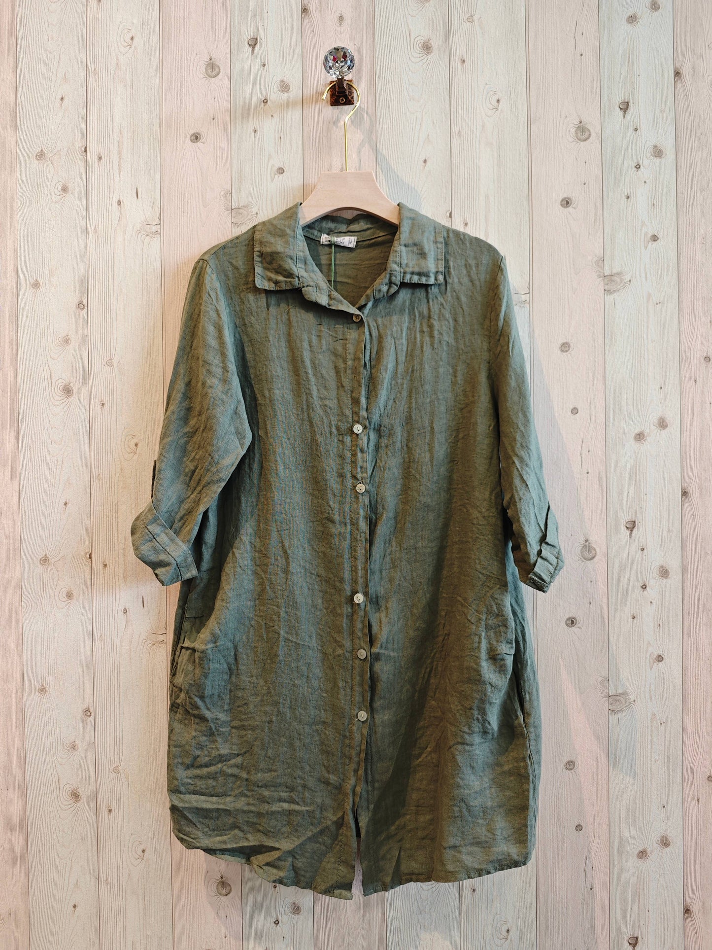 REF 89075 100% LINEN SHORT T-SHIRT: CAMEL