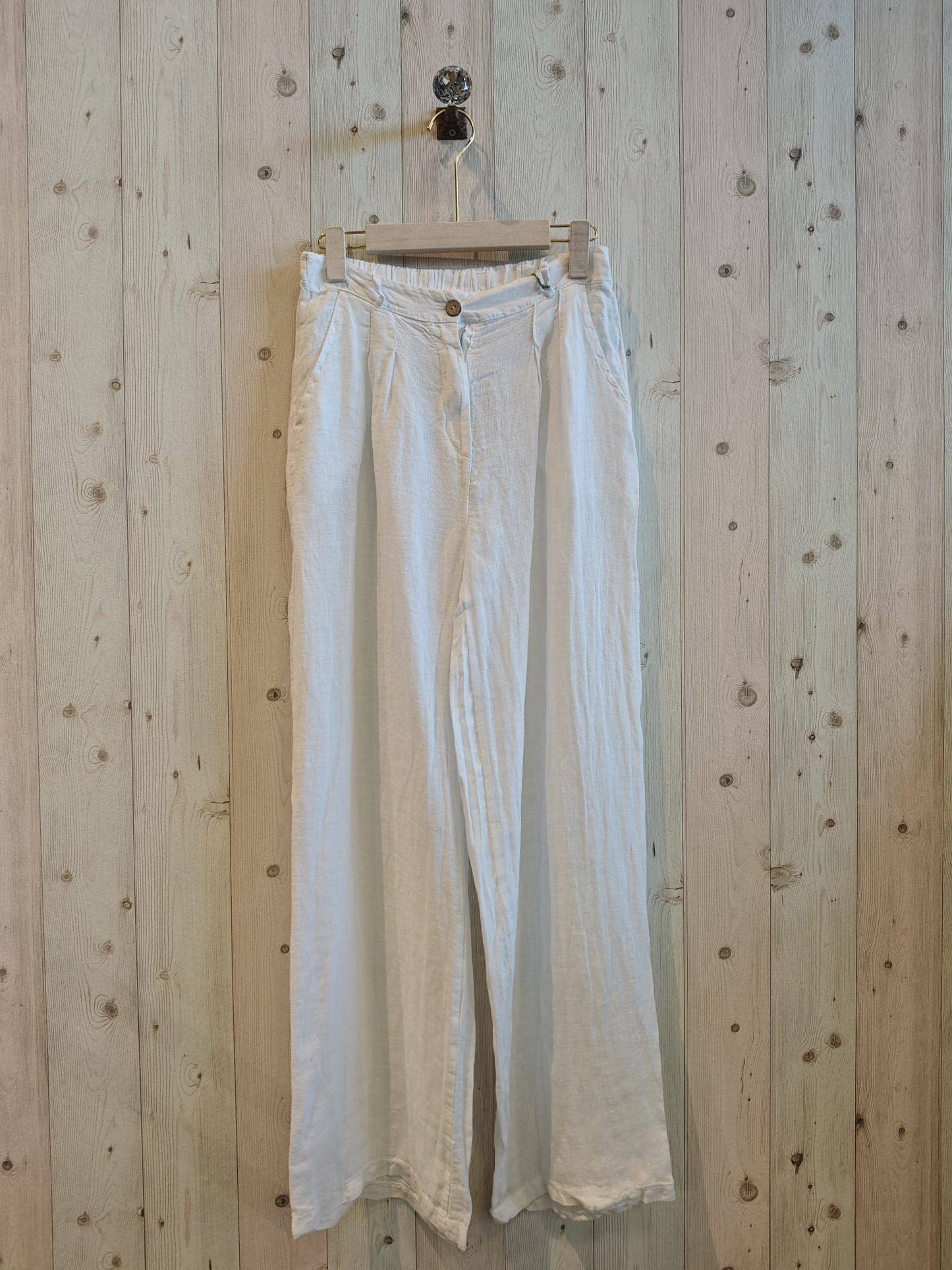 REF 30523 TROUSERS WITH ONE BUTTON 100% LINEN: CAMEL