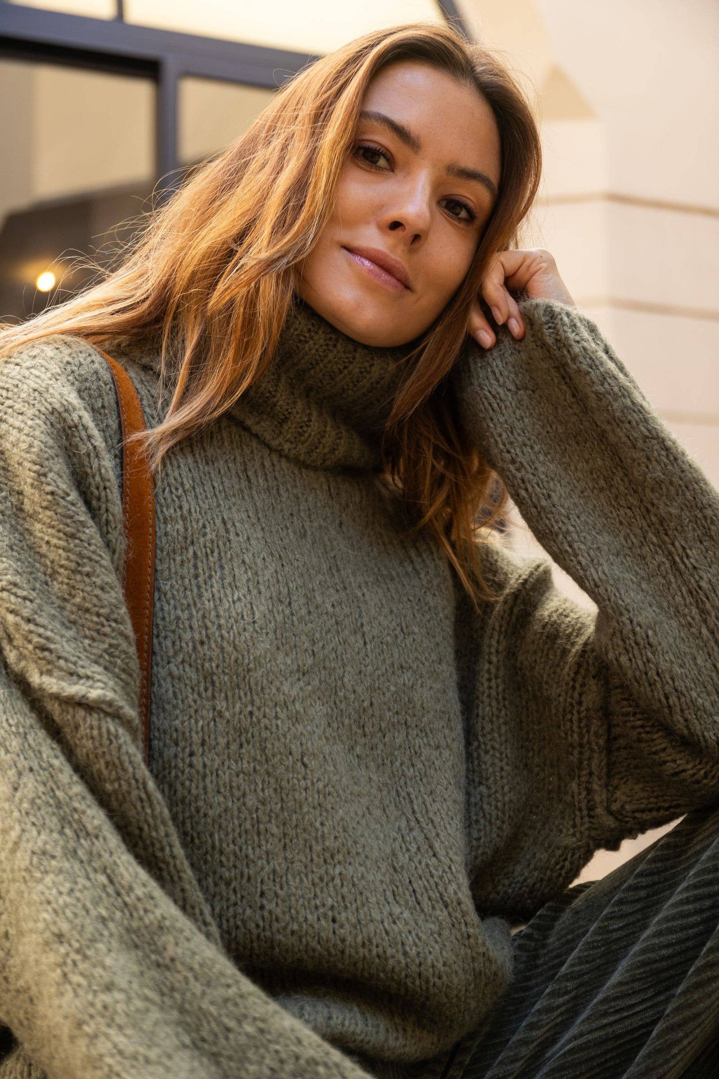 3228 soft turtleneck wool and mohair sweater: Camel / One size