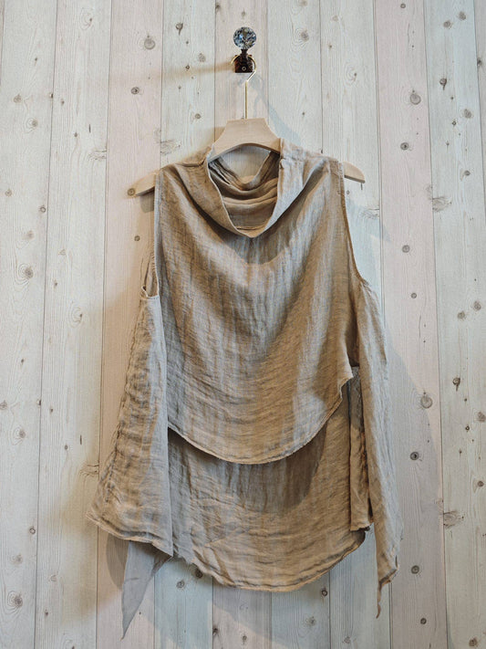100% LINEN BLOUSE: BEIGE