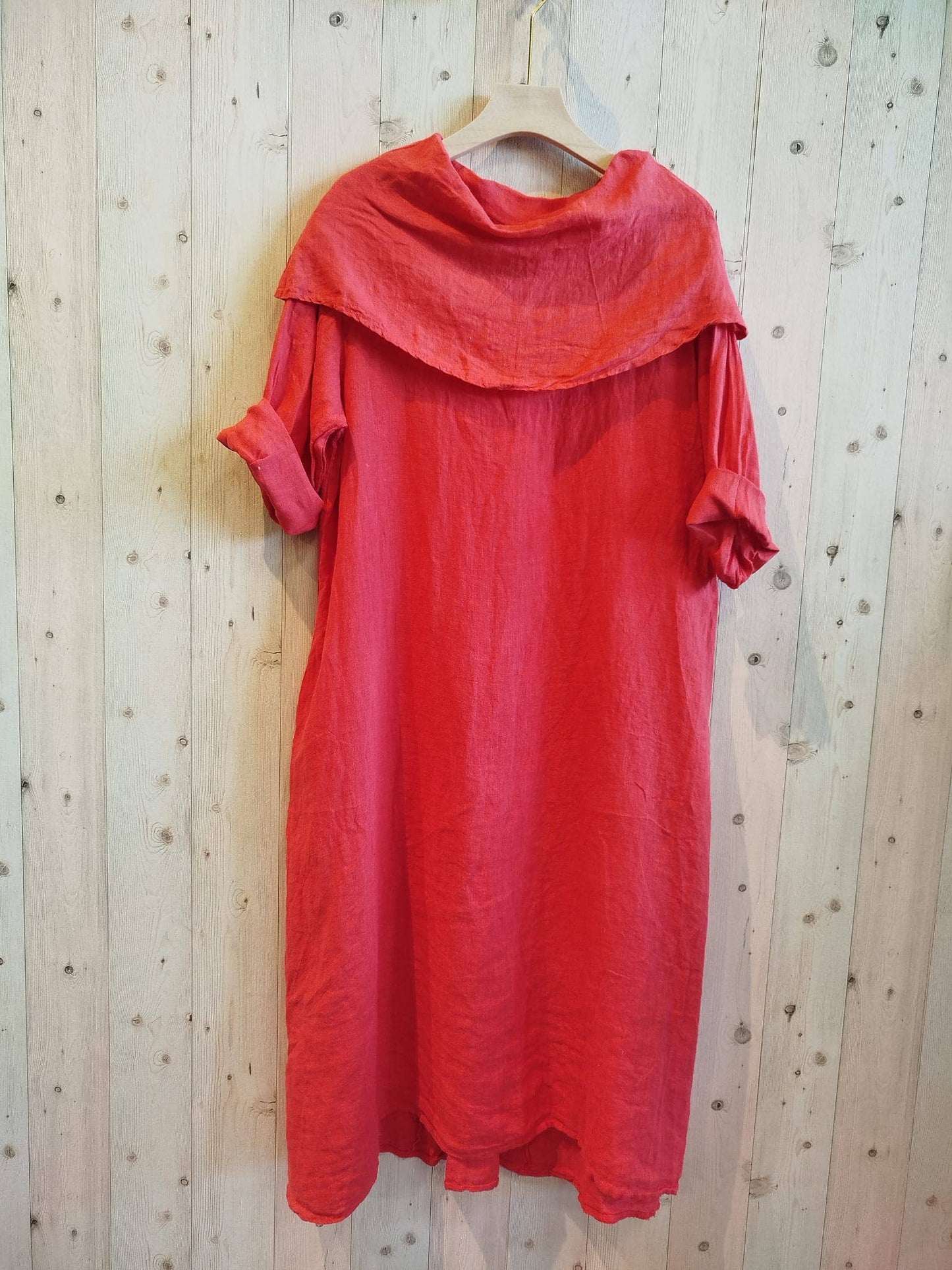 REF 2632 DRESS WITH LAPEL COLLAR 100% LINEN: Blue
