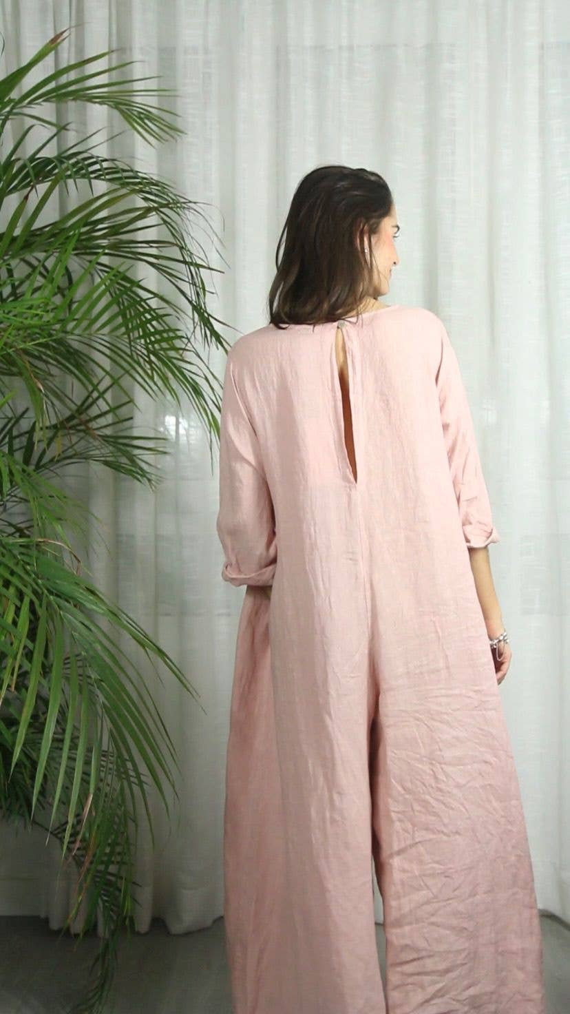REF 15561 100% LINEN JUMPSUIT: Blue