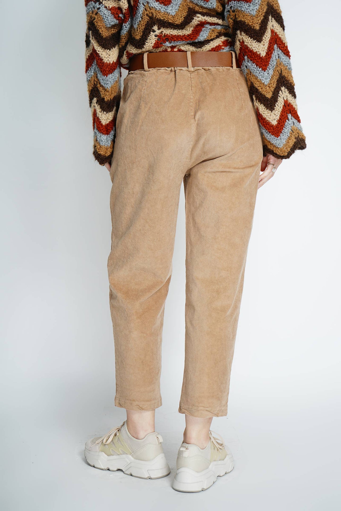 Velvet pants with belt 30500: Beige