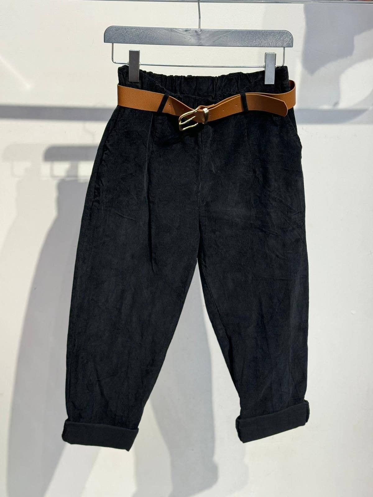 Velvet pants with belt 30500: Beige