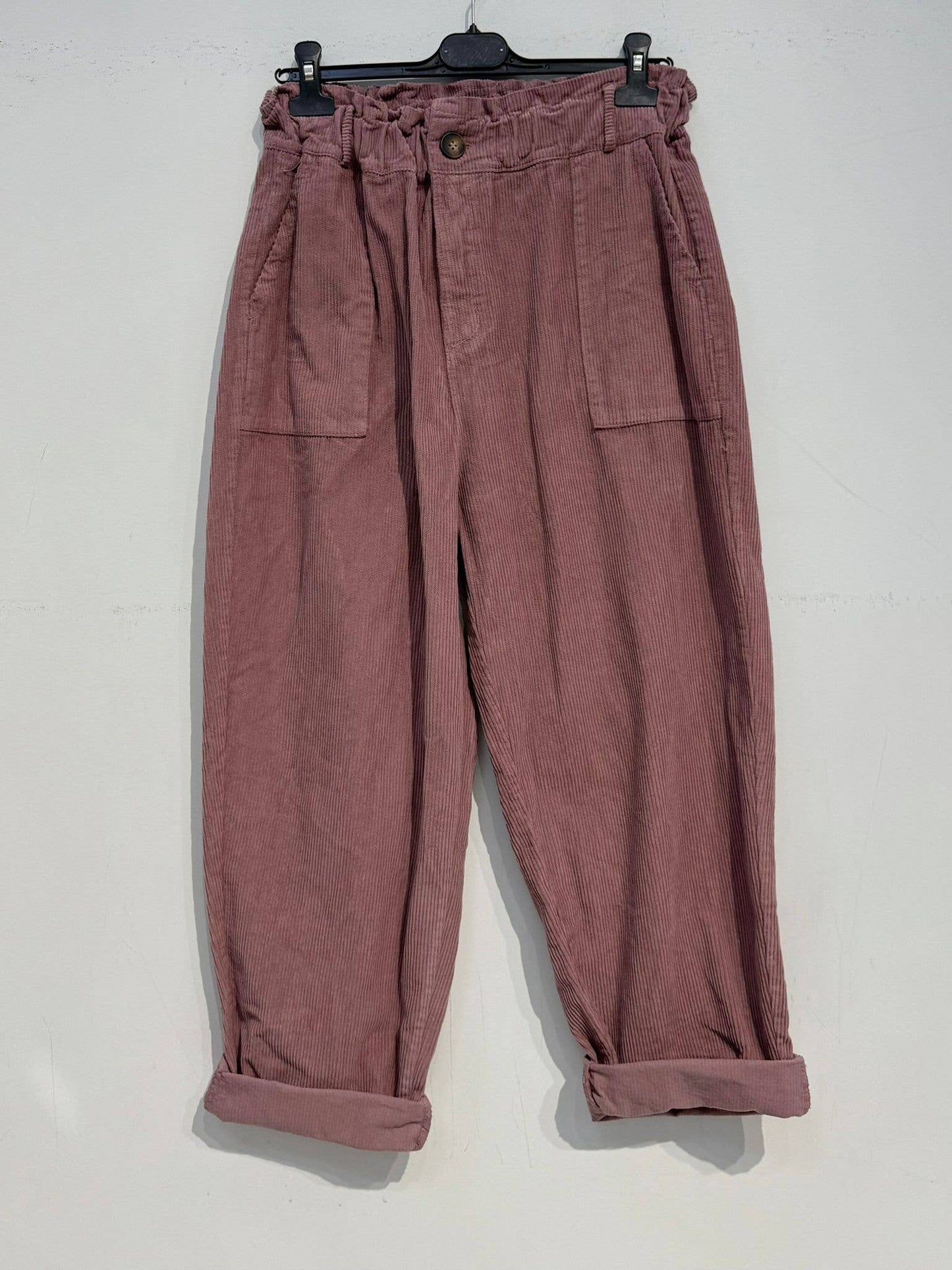 Corduroy pants with button 30513: Camel