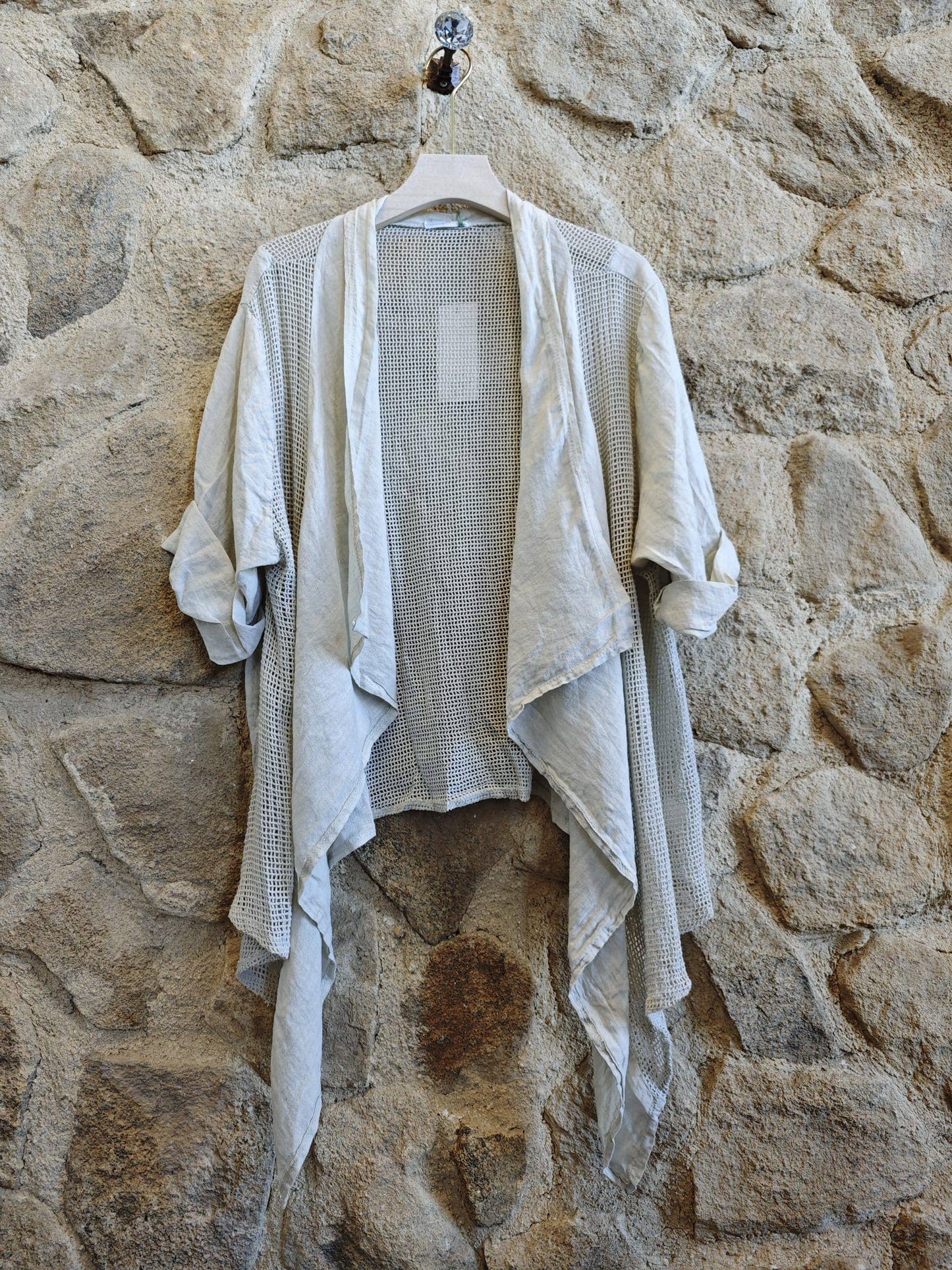 Ref-5283 SHORT CARDIGAN 100% LINEN: Khaki