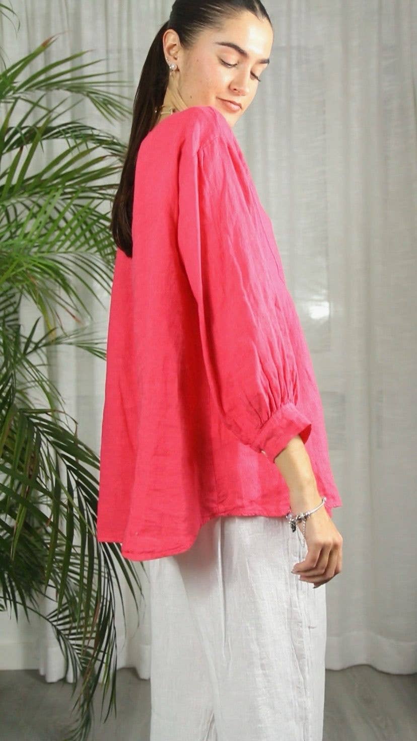 REF 17841 BLOUSE WITH MAO COLLAR 100% LINEN: CAMEL