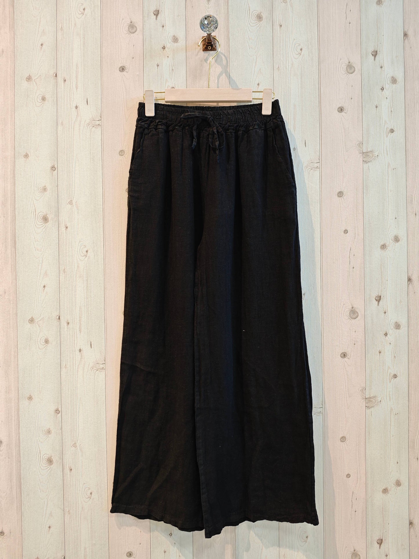 STRAIGHT LEG PANTS 100% LINEN: Black