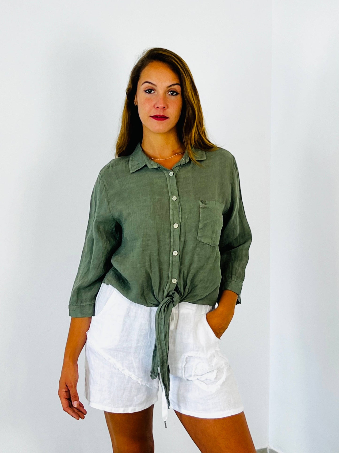 REF 89166 100% LINEN TIE SHIRT: Blank