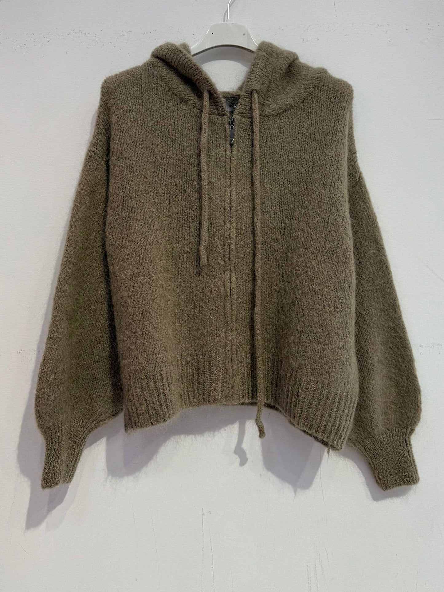 Kid mohair hooded cardigan 7631: Camel