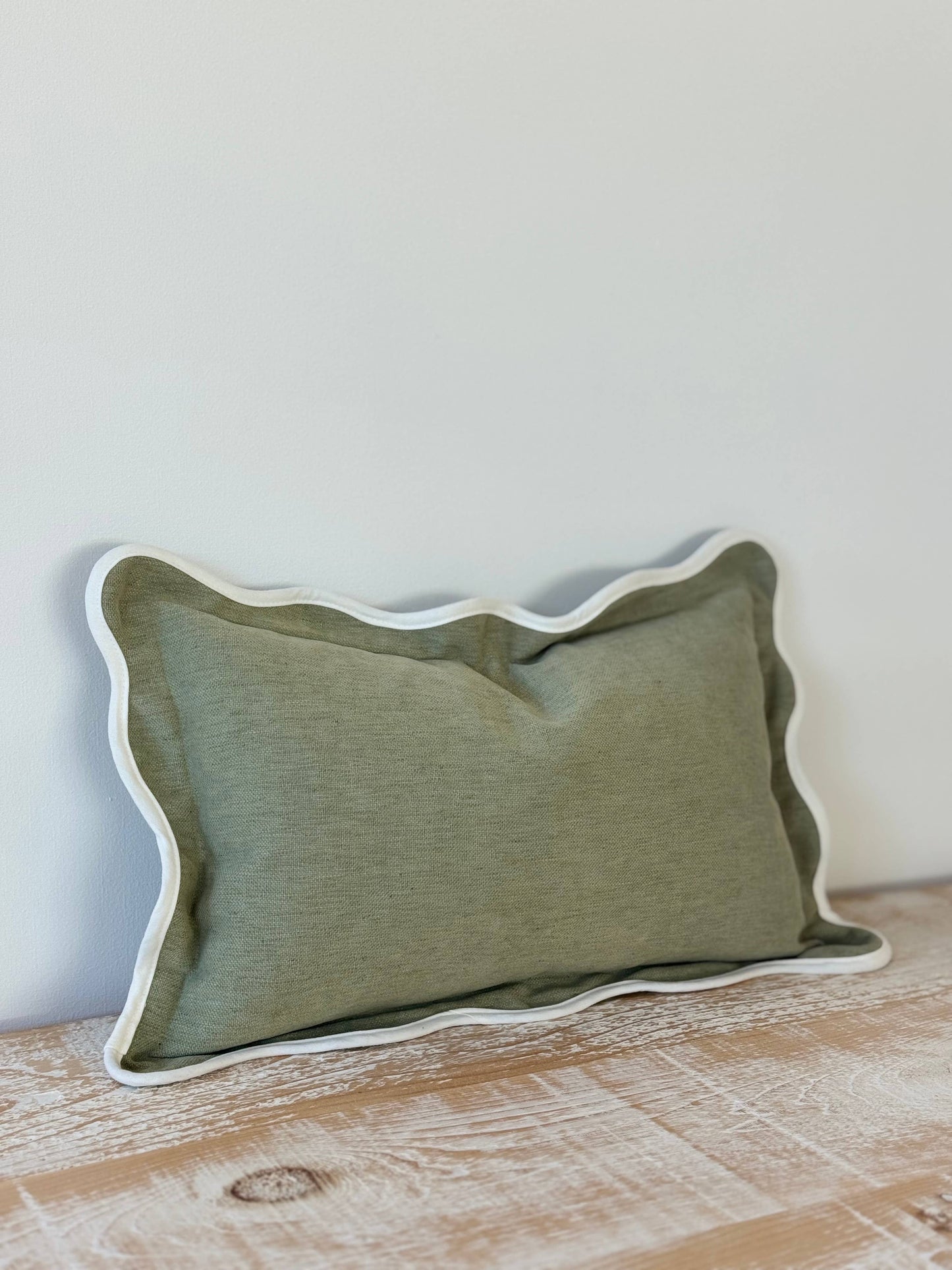 Chloe Sage Scalloped Edge Cushion 50x30