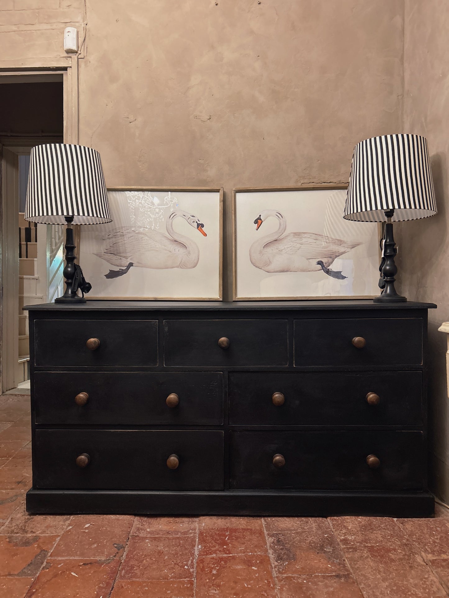 Black painted large chest of drawers