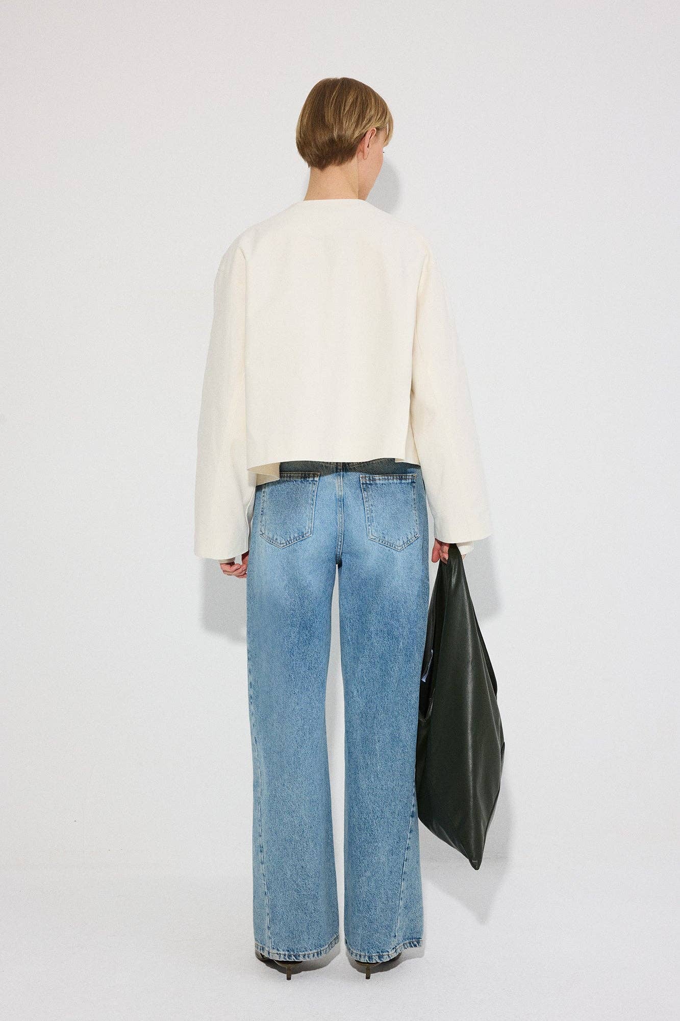 DOUBLE-BREASTED SHORT JACKET: Ecru / S/M