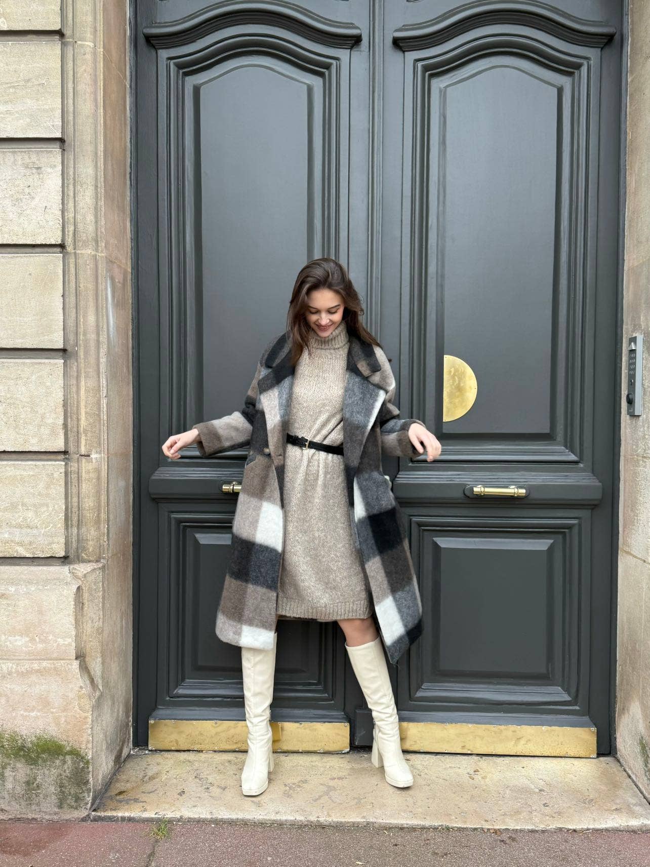Plaid wool coat 60705-3: Black