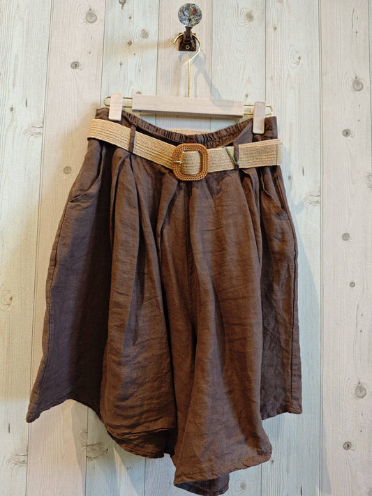 100% LINEN BERMUDA SHORTS: BROWN
