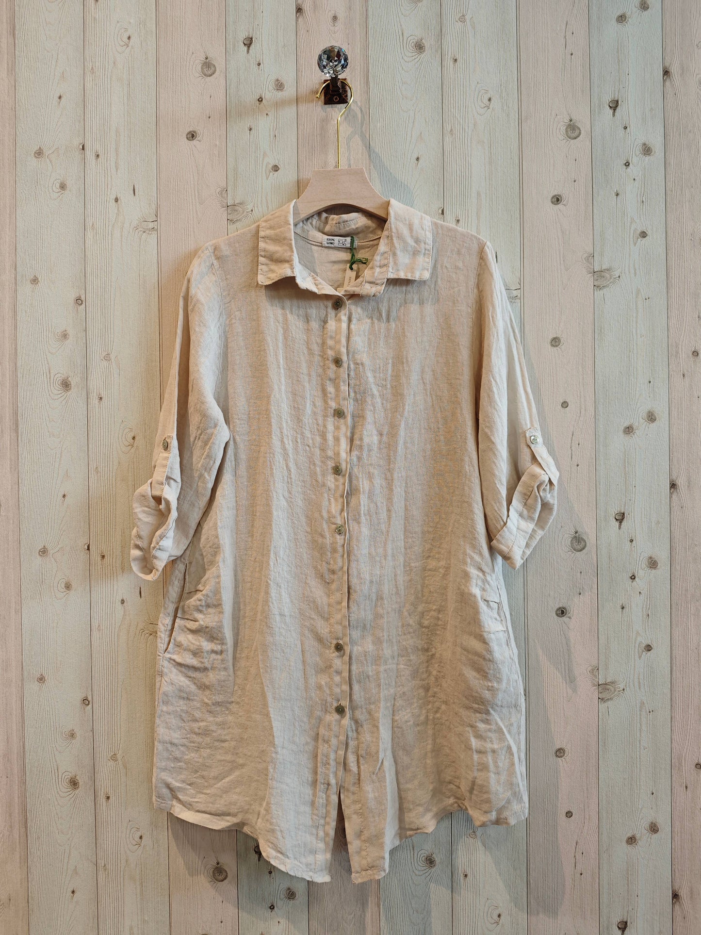 REF 89075 100% LINEN SHORT T-SHIRT: CAMEL