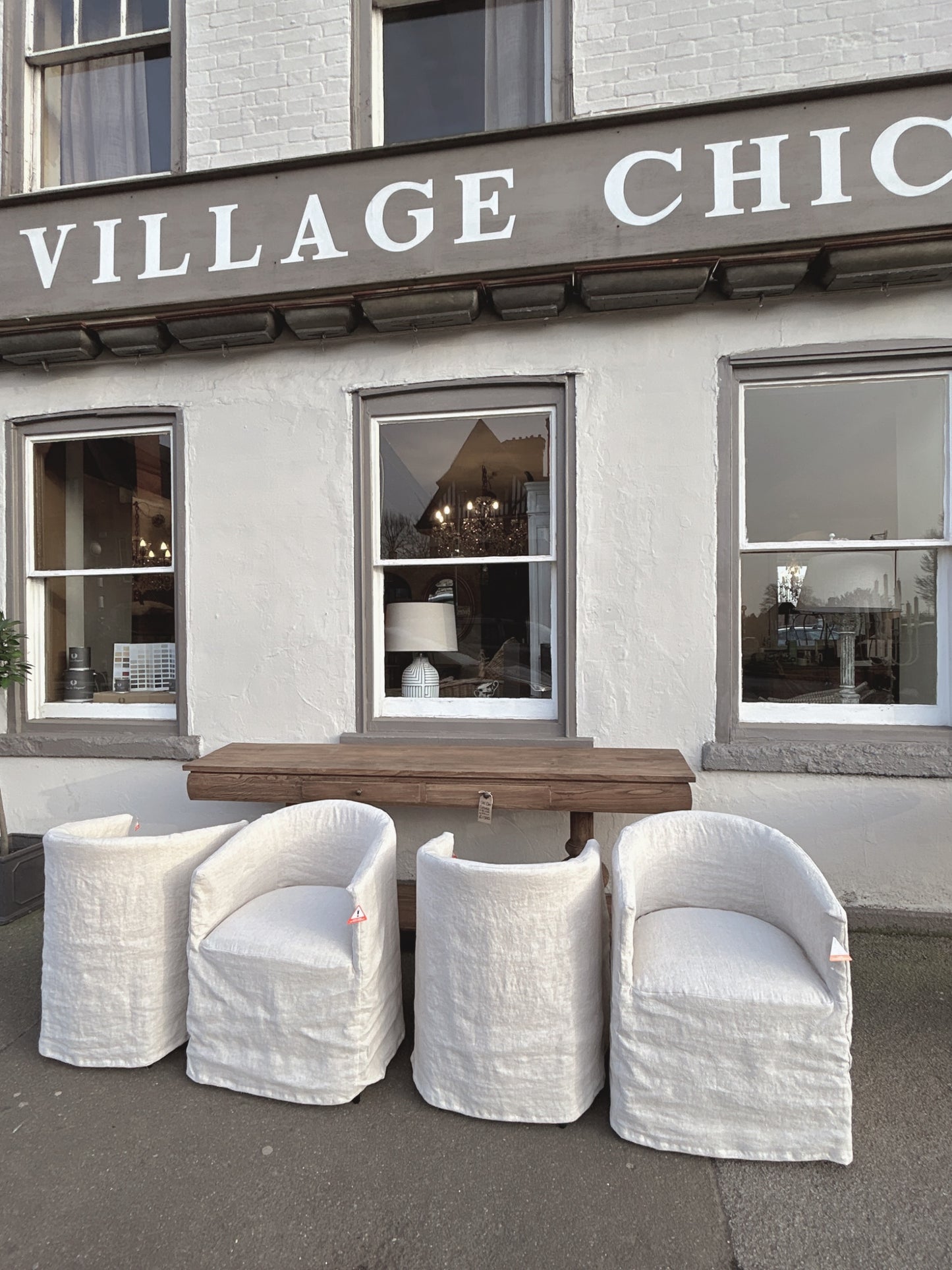 Set of 4 linen half moon dining chairs