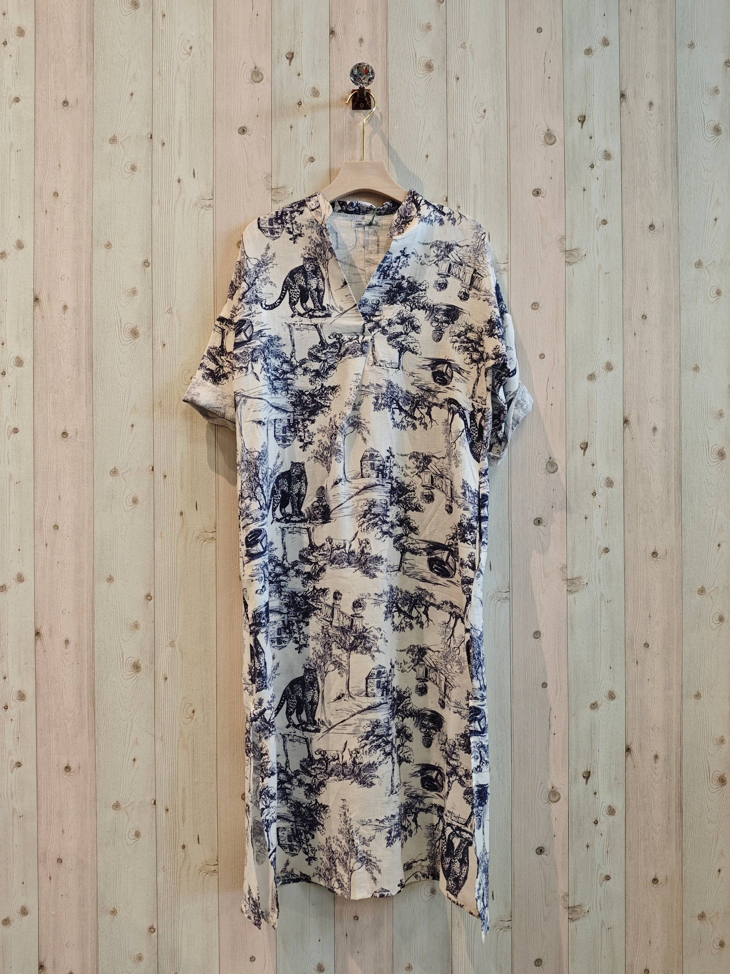 REF 293400 100% LINEN HAND COLLAR T-SHIRT: Camel