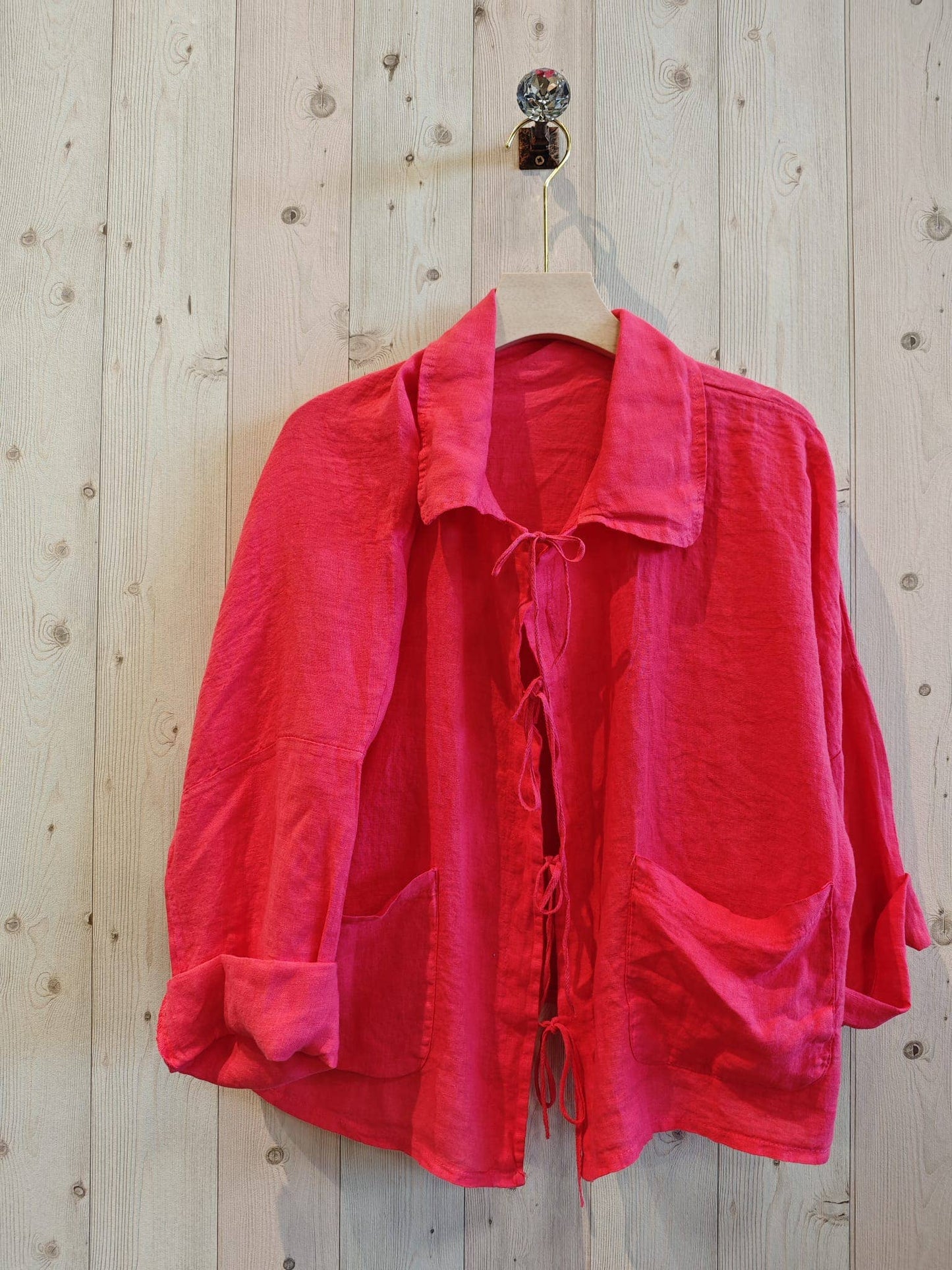 REF 17740 BABY COLLAR BLOUSE, OPEN 100% LINEN: Rose