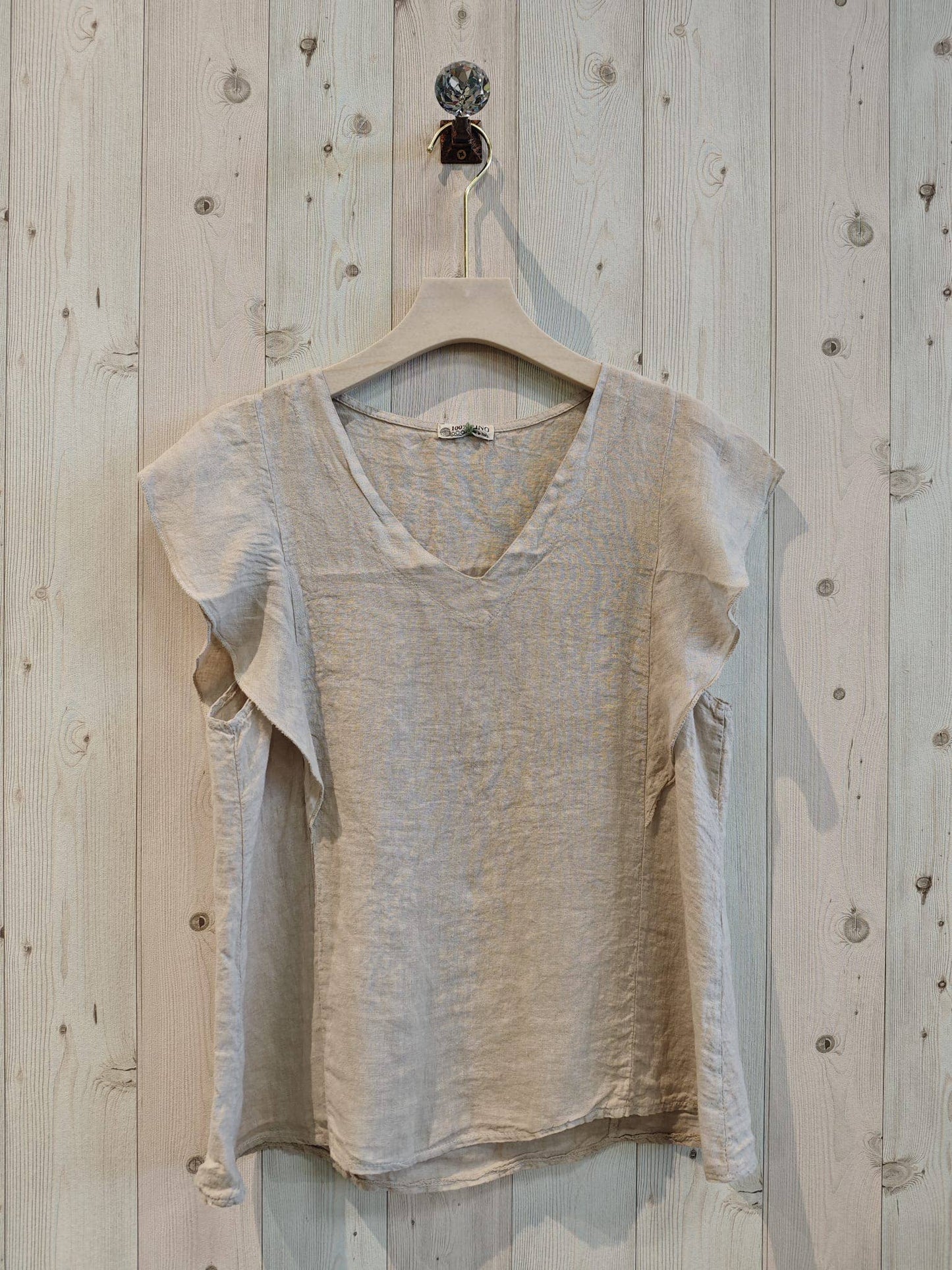 REF 17874 RUFFLE SLEEVE T-SHIRT 100% LINEN: Rose