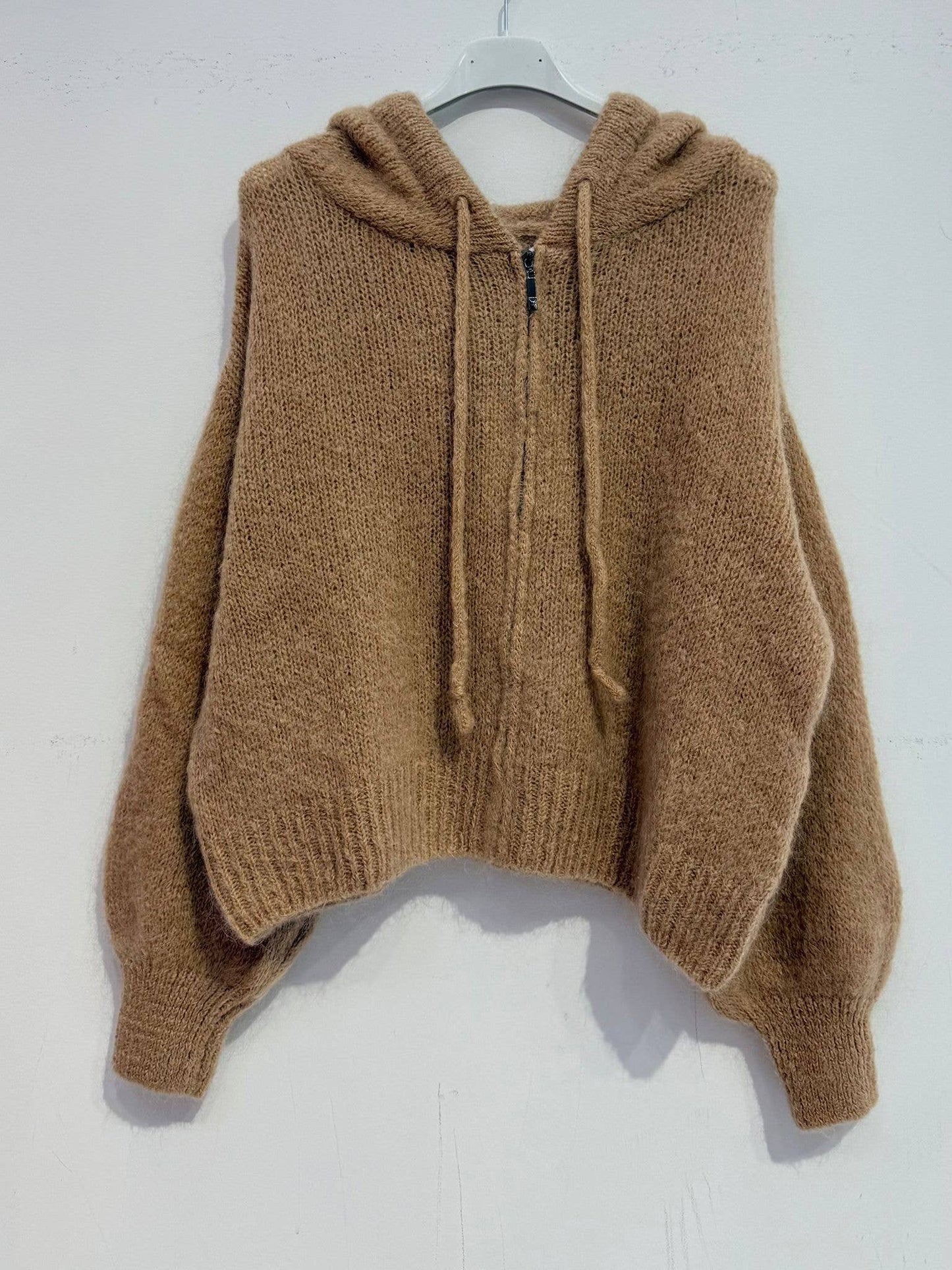 Kid mohair hooded cardigan 7631: Chocolate