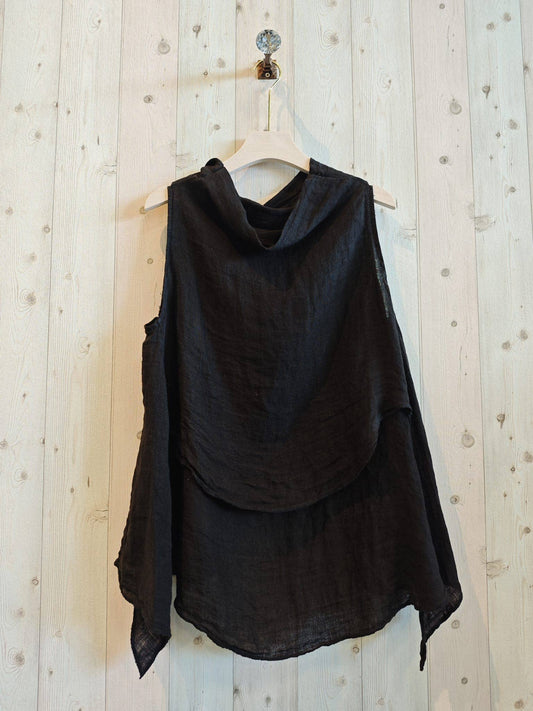 100% LINEN BLOUSE: Black