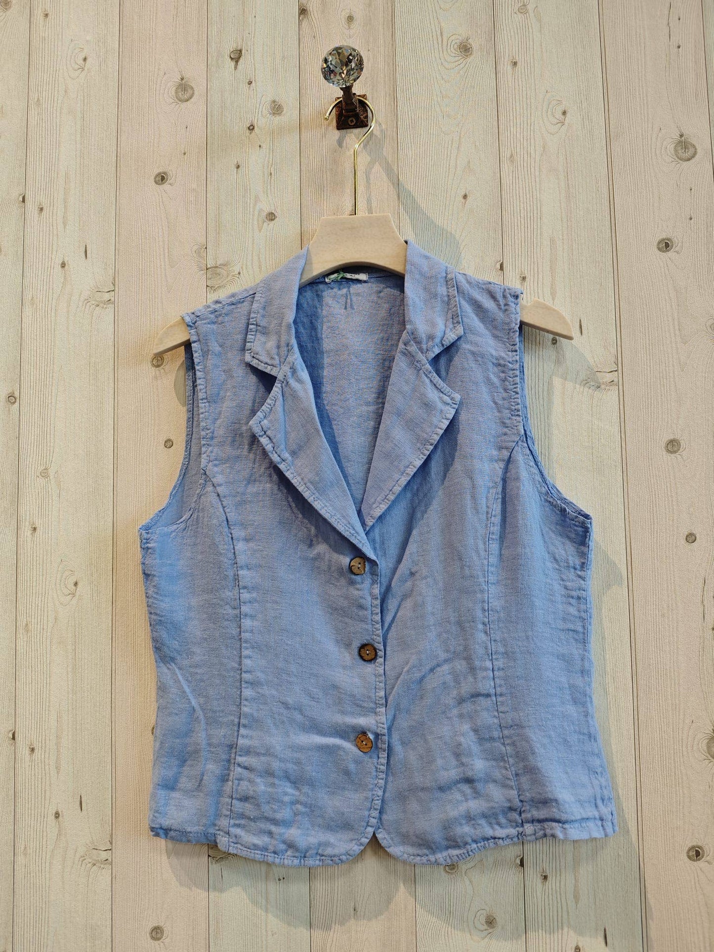 REF 17574 VEST SHIRT COLLAR 100% LINEN: BEIGE